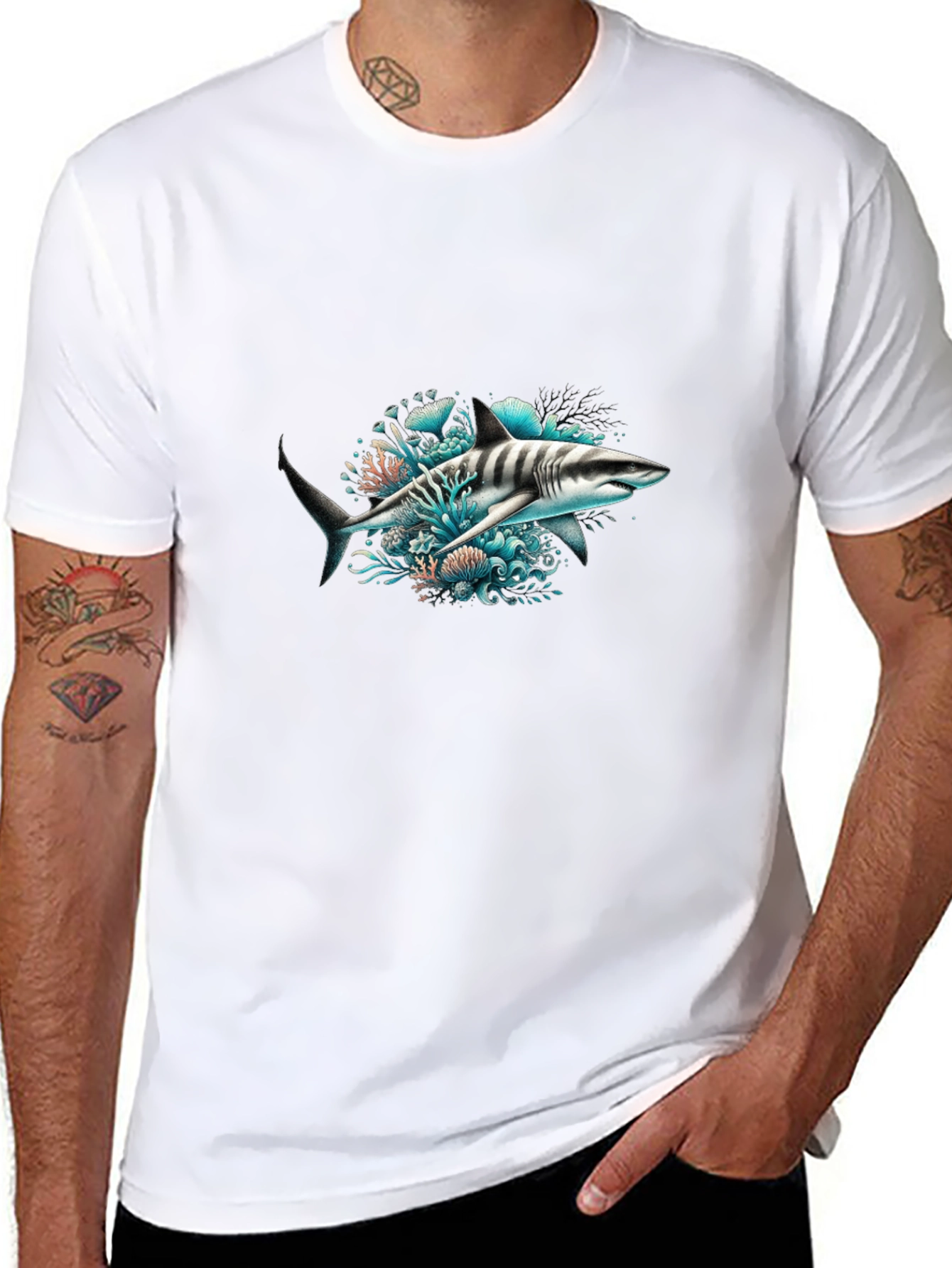 Shark Graphic Print Black T-Shirt