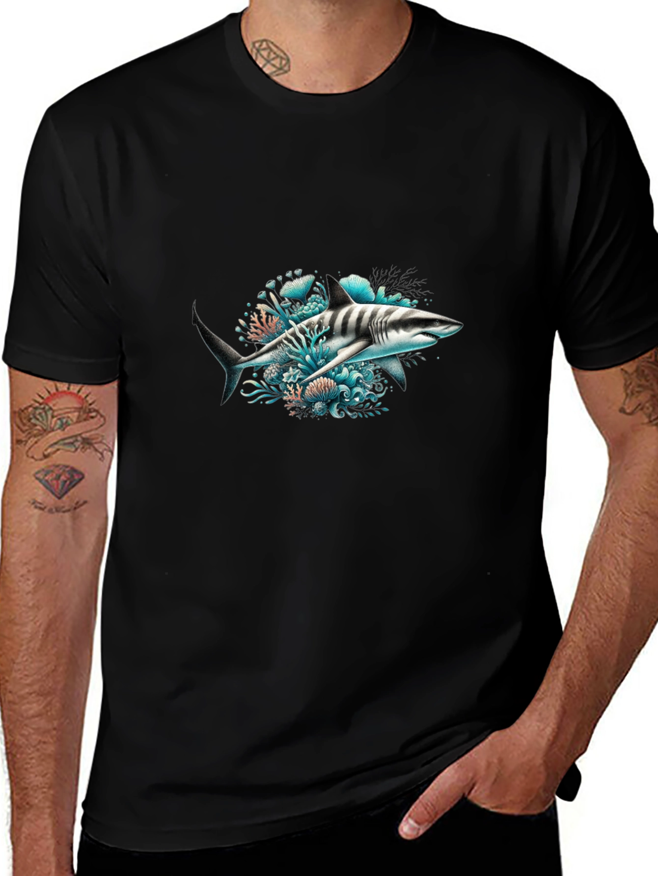 Shark Graphic Print Black T-Shirt