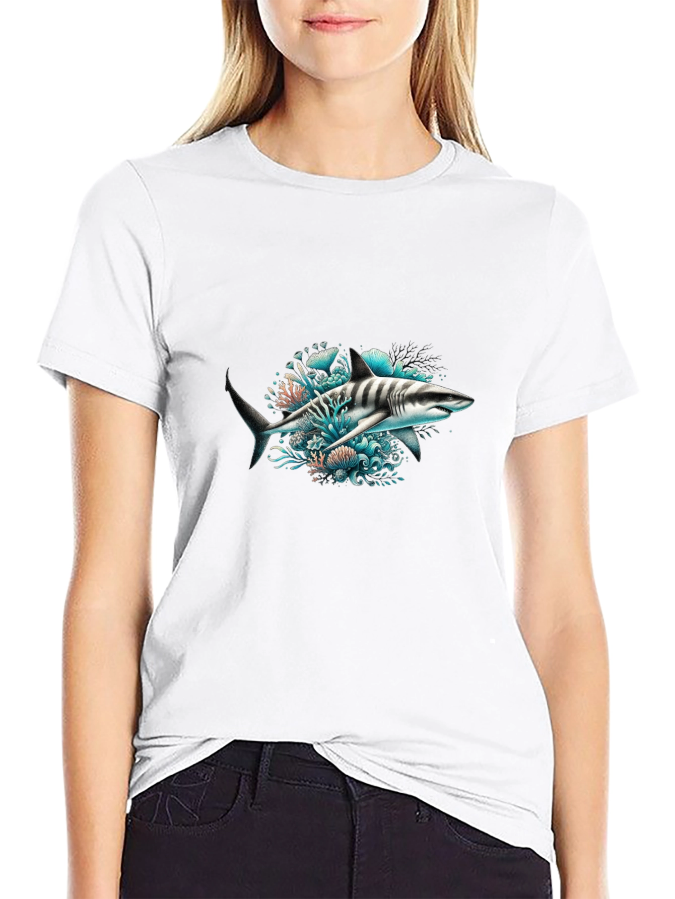 Shark Graphic Print Black T-Shirt