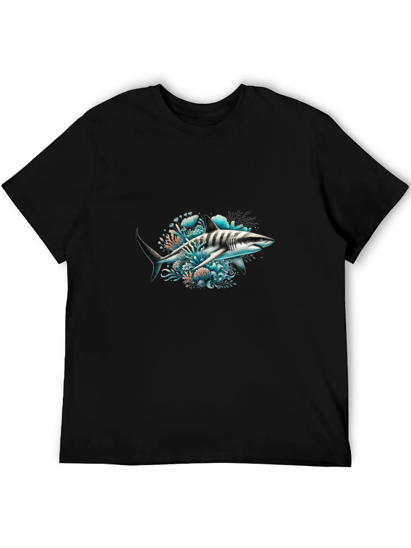 Shark Graphic Print Black T-Shirt