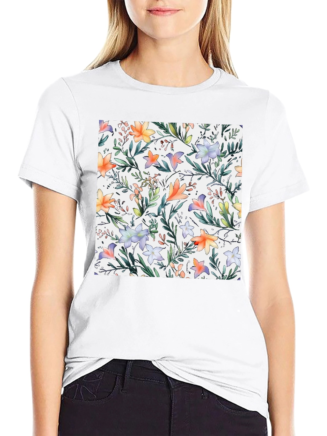 Floral Print Black T-Shirt - Stylish Casual Wear