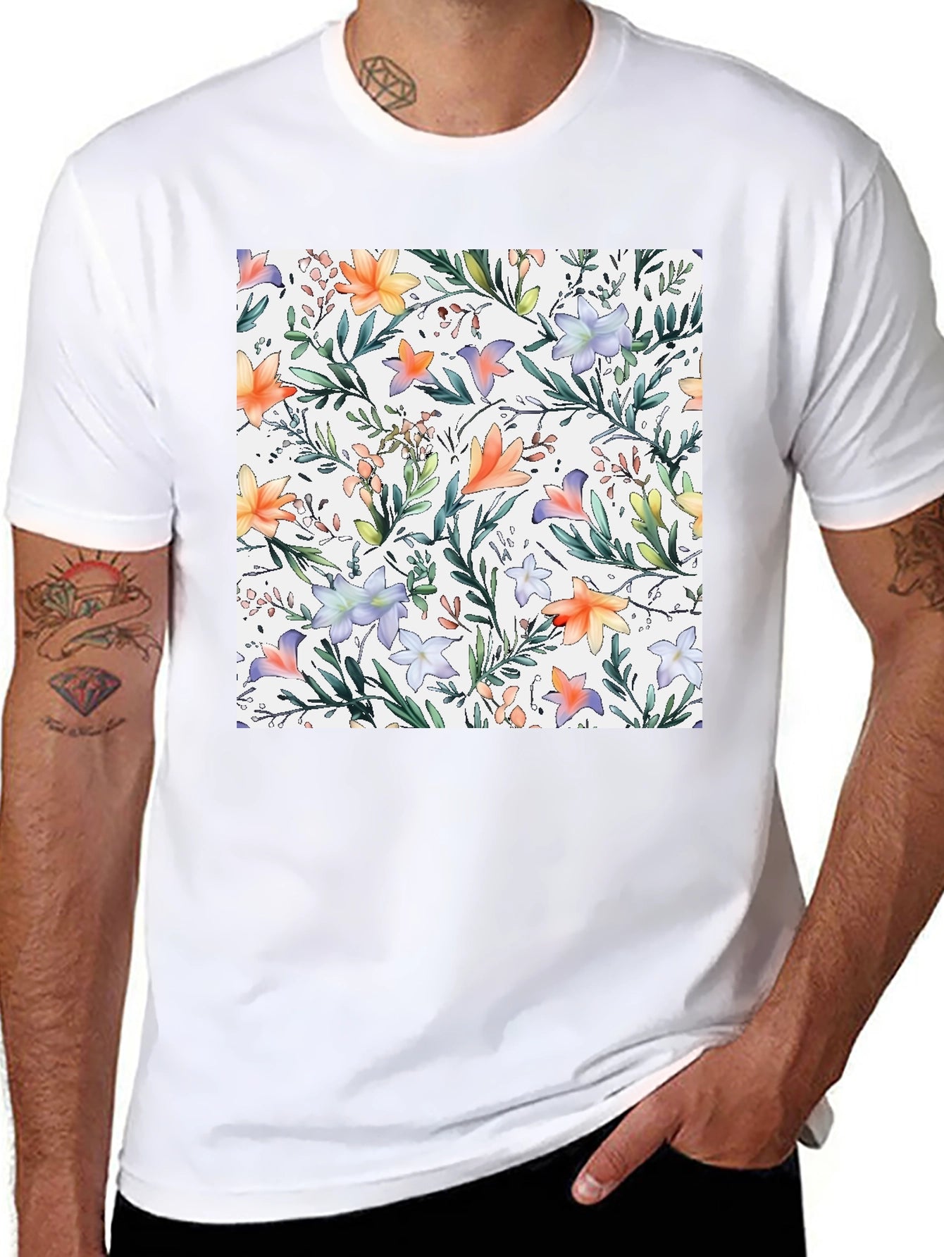 Floral Print Black T-Shirt - Stylish Casual Wear