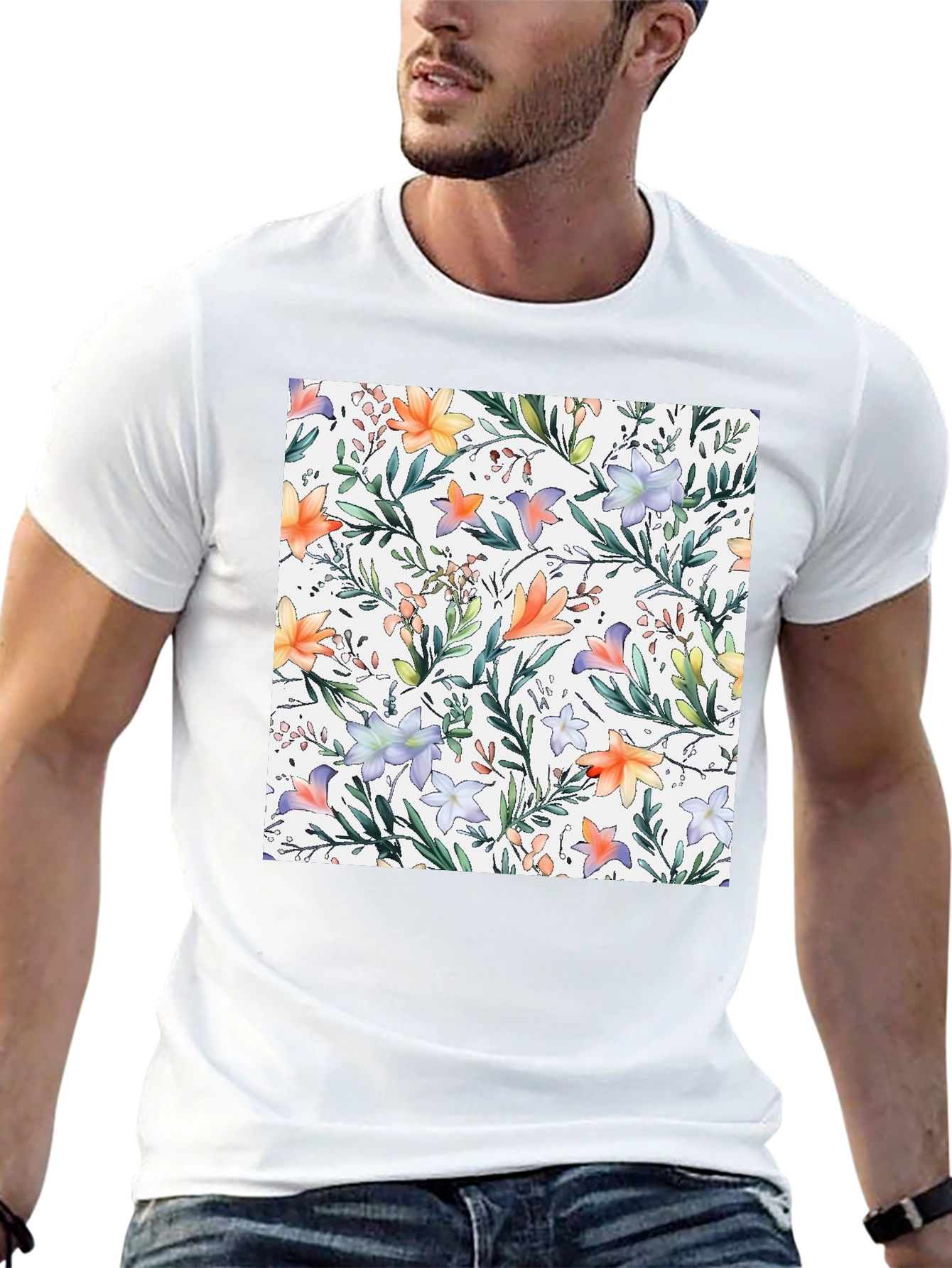 Floral Print Black T-Shirt - Stylish Casual Wear