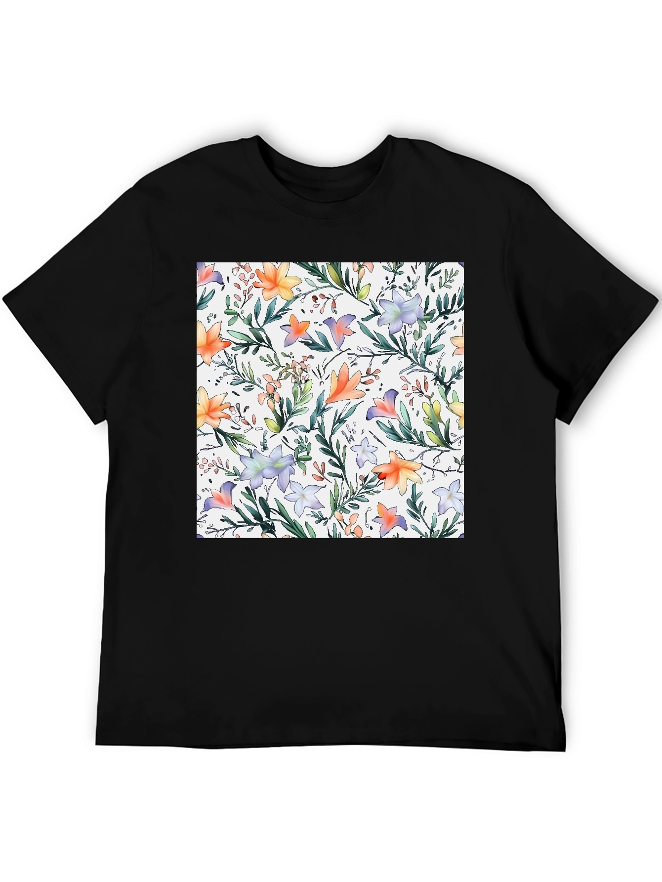 Floral Print Black T-Shirt - Stylish Casual Wear