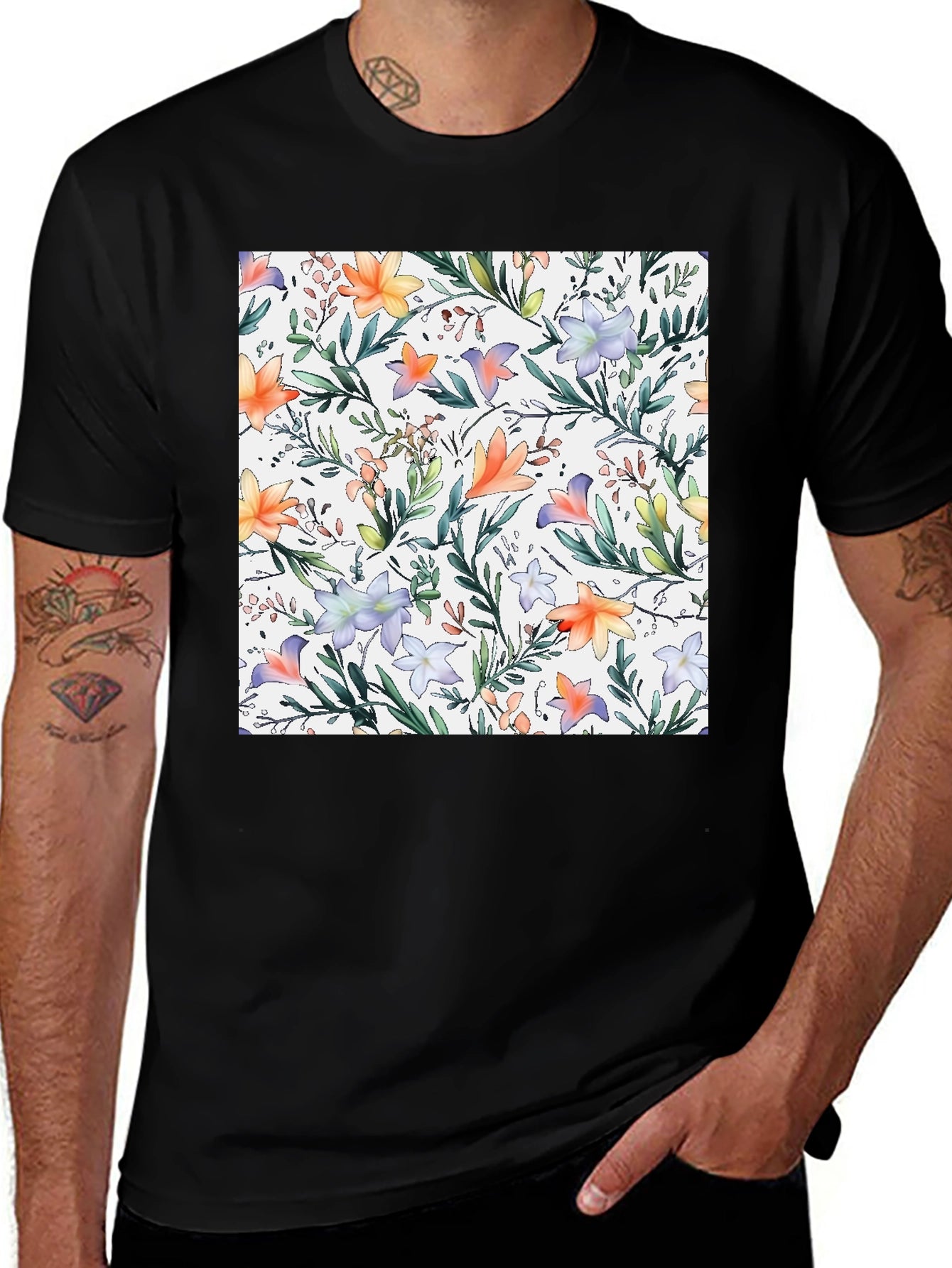 Floral Print Black T-Shirt - Stylish Casual Wear