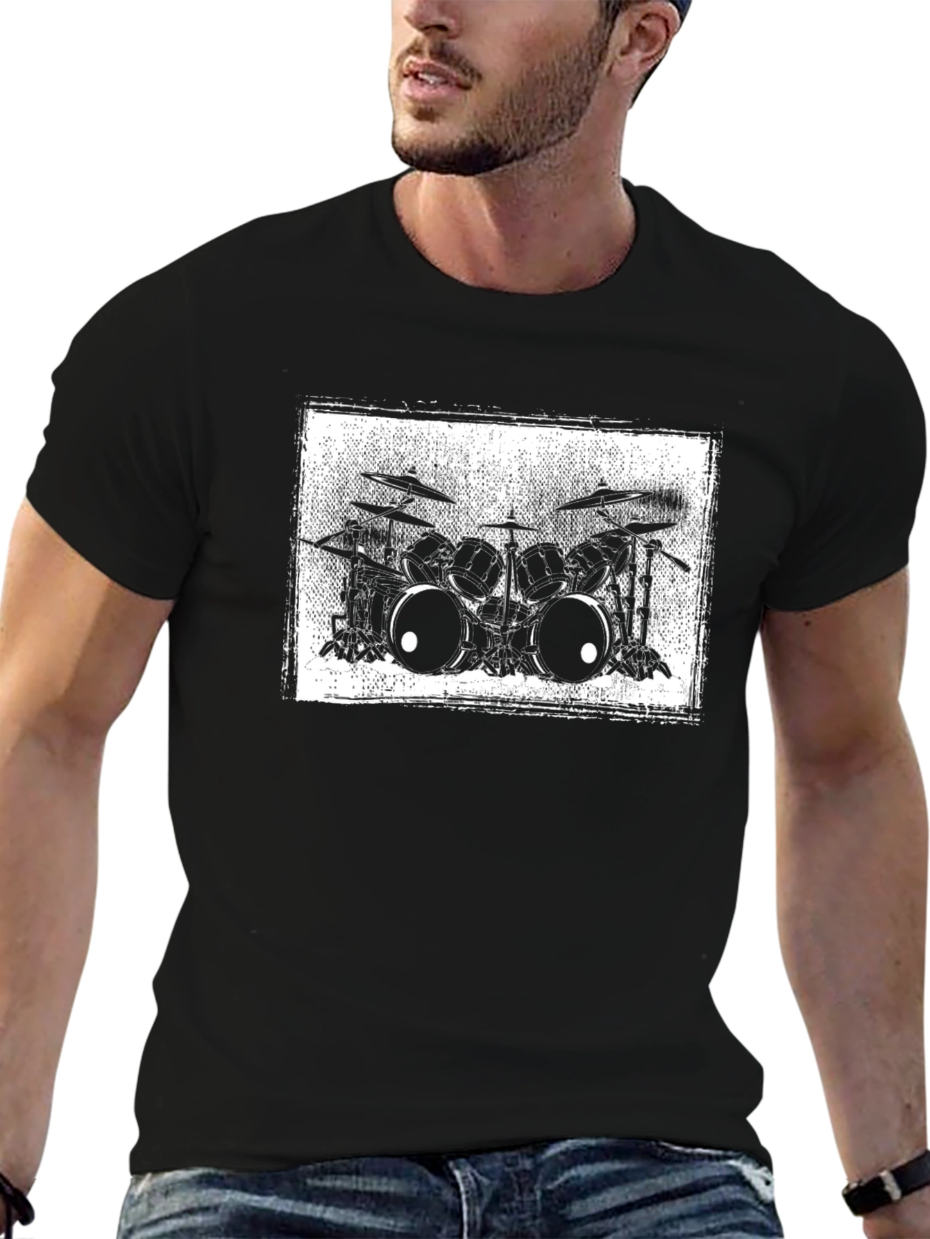 Drum Kit Graphic Tee - Black Cotton T-Shirt