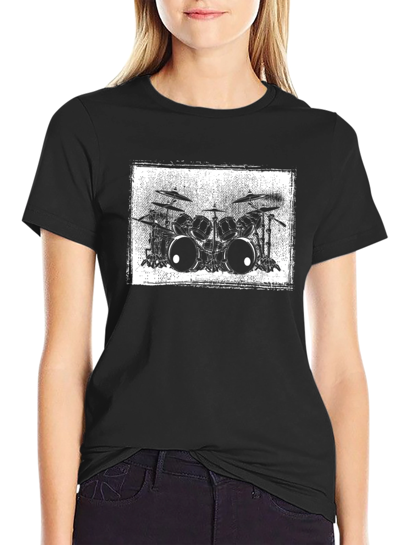Drum Kit Graphic Tee - Black Cotton T-Shirt