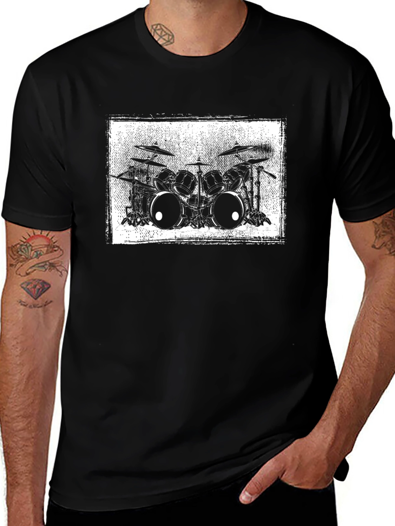 Drum Kit Graphic Tee - Black Cotton T-Shirt