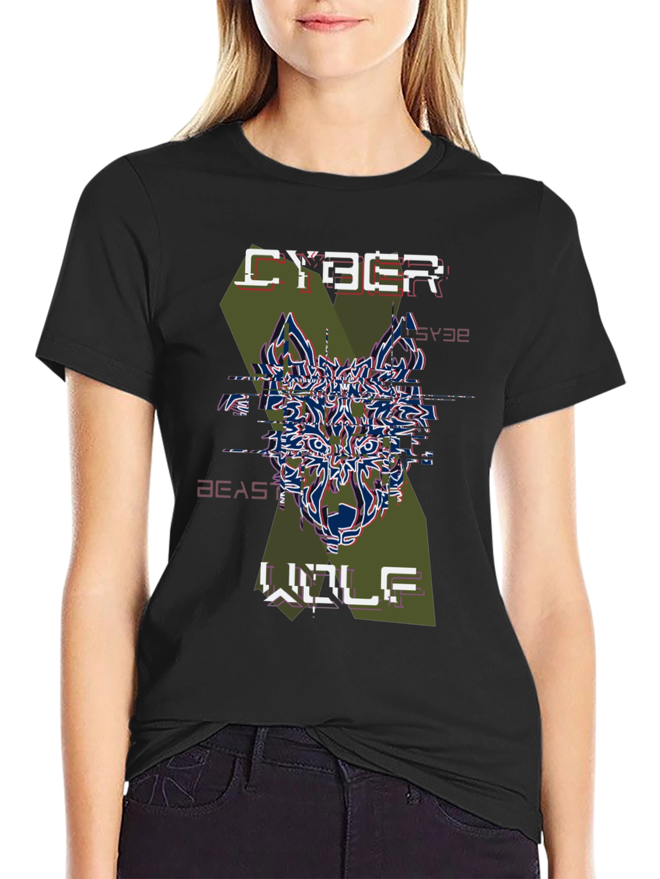 Cyber Beast Wolf Graphic T-Shirt