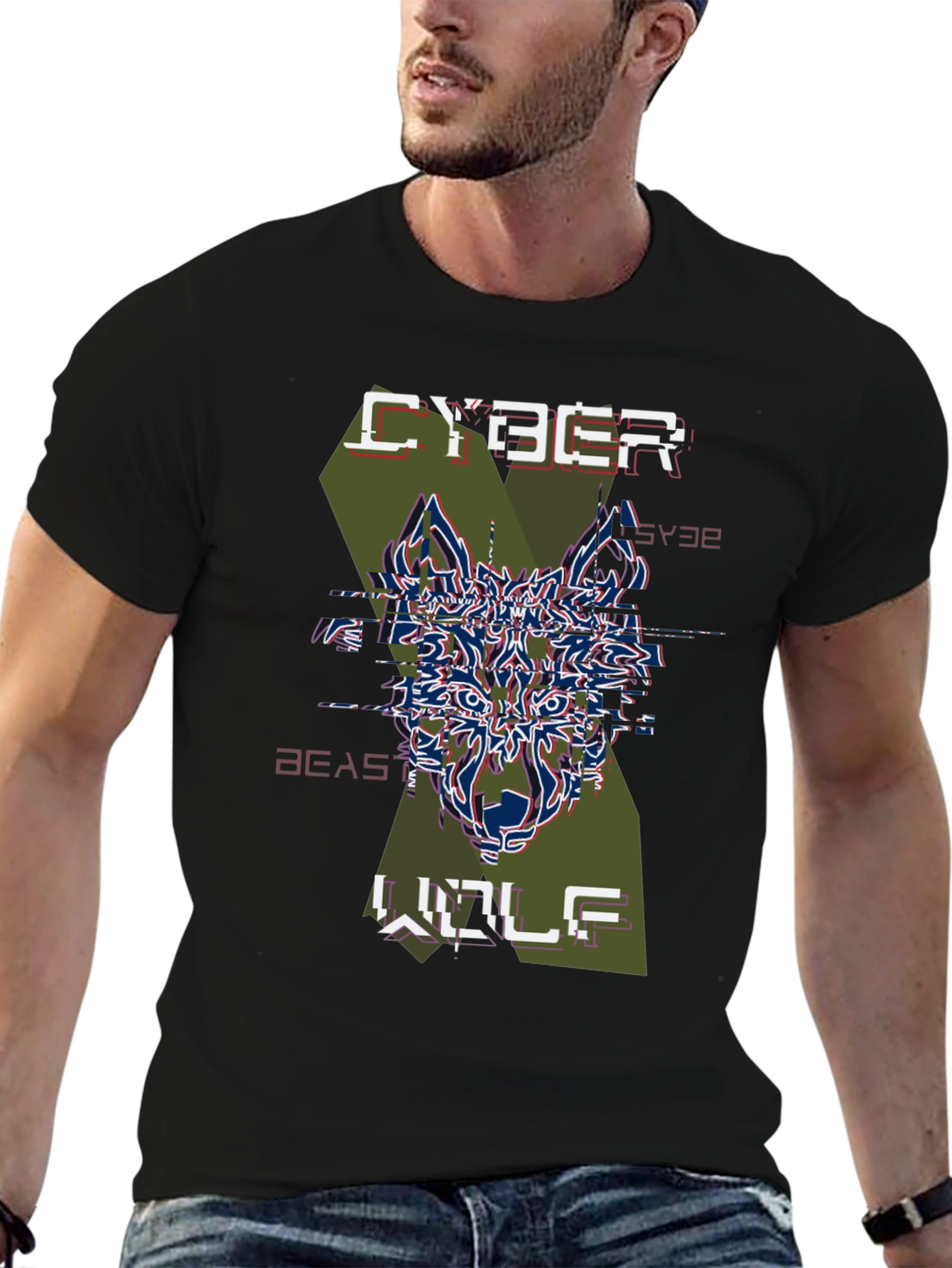 Cyber Beast Wolf Graphic T-Shirt