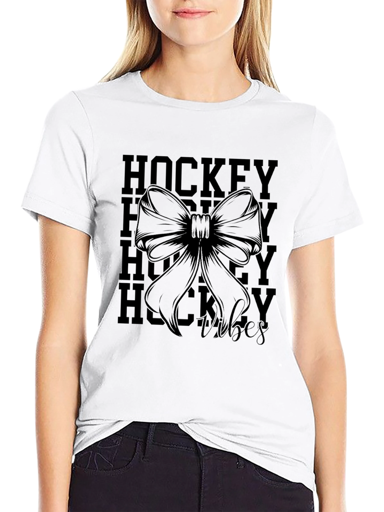 Hockey Vibes Graphic Tee - Black Cotton