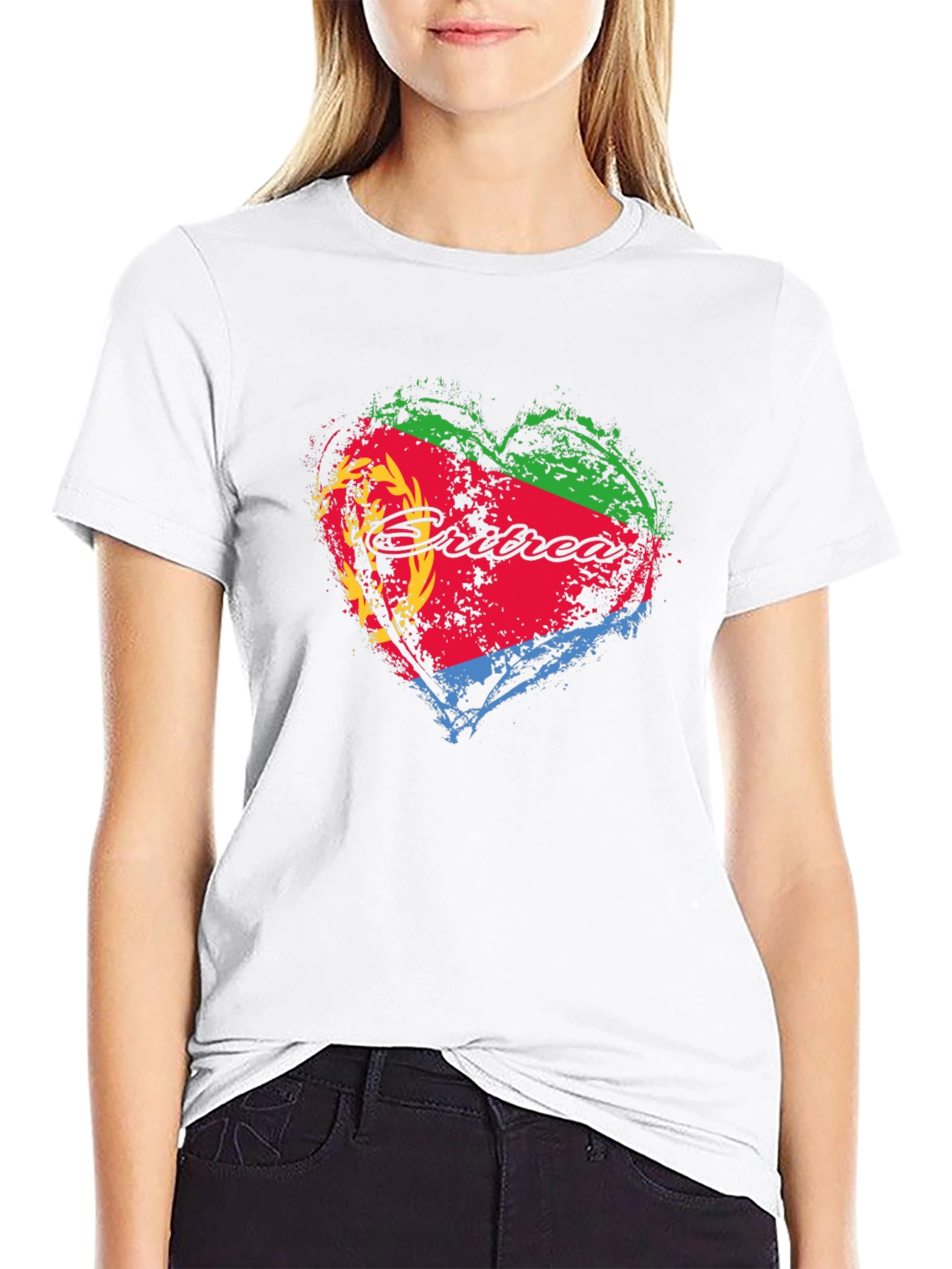 Eritrea Flag Heart Graphic T-Shirt - Black