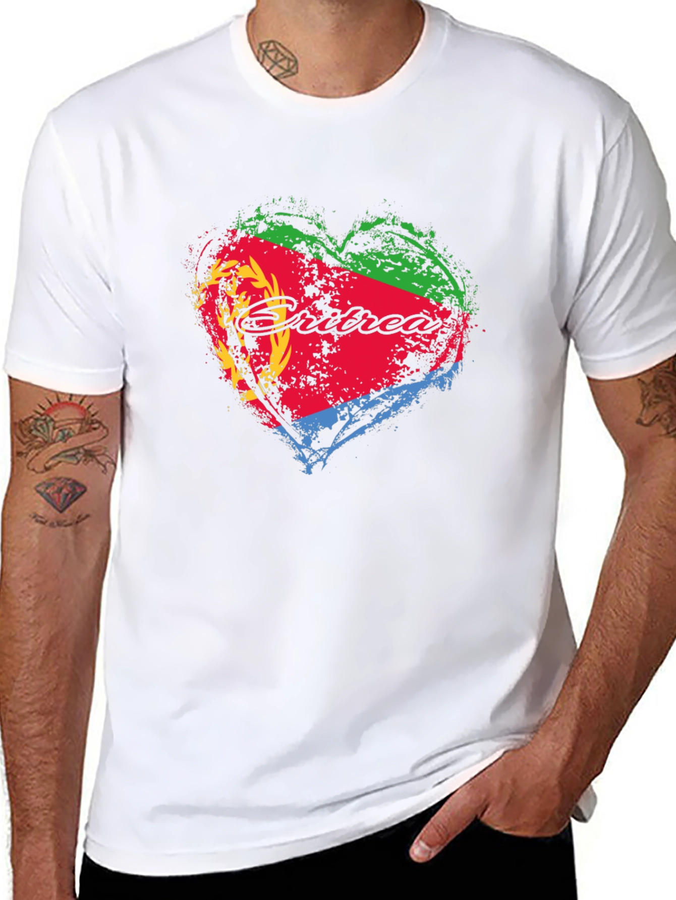 Eritrea Flag Heart Graphic T-Shirt - Black