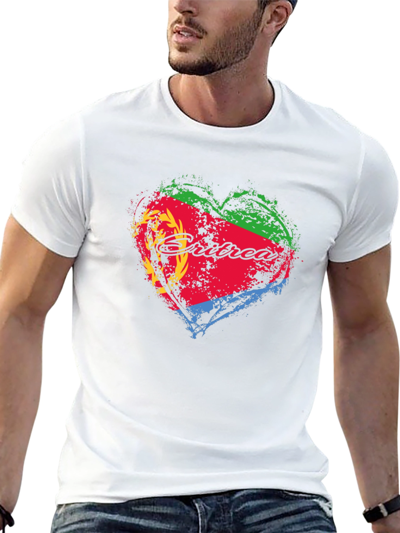 Eritrea Flag Heart Graphic T-Shirt - Black