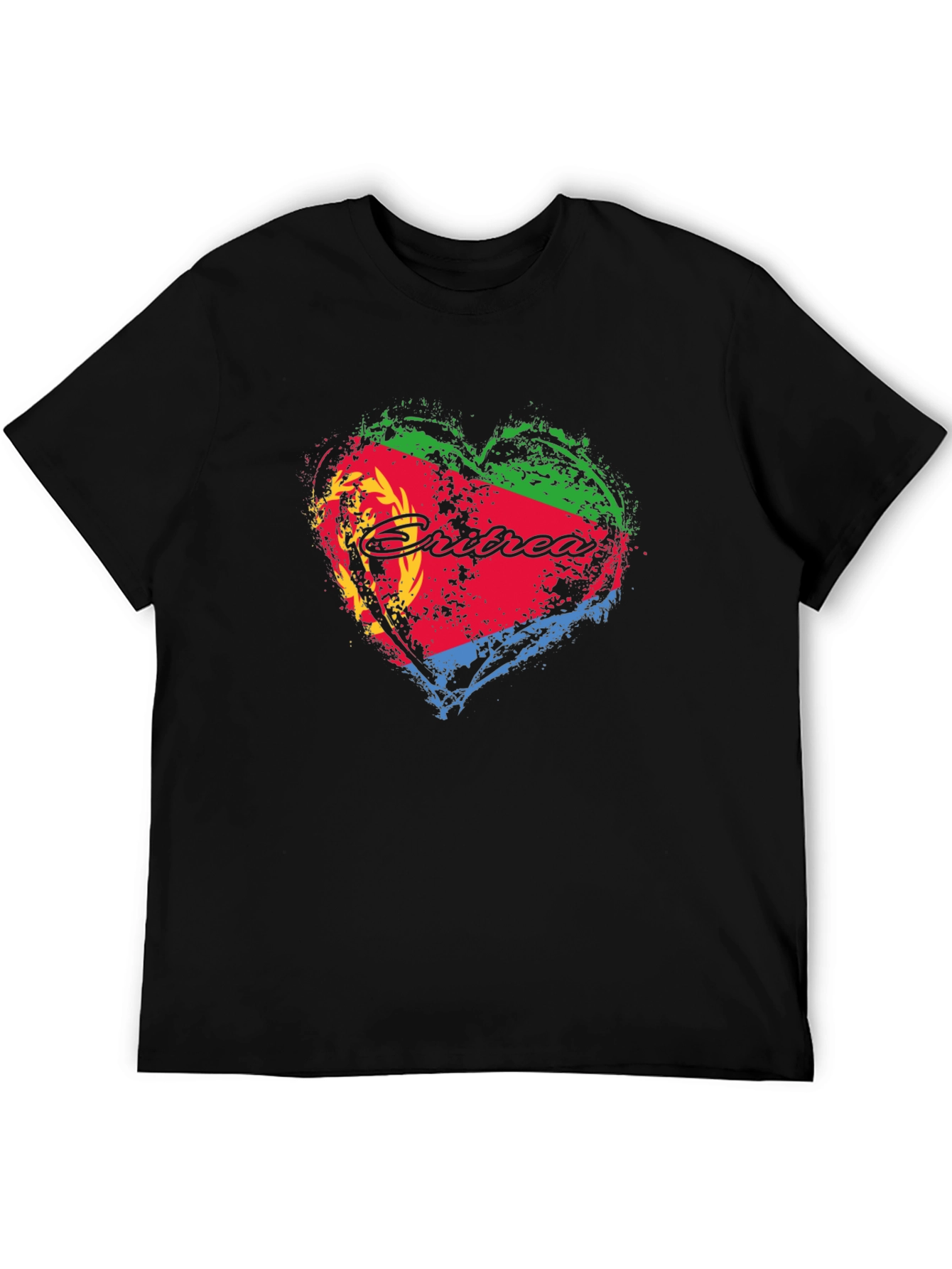 Eritrea Flag Heart Graphic T-Shirt - Black