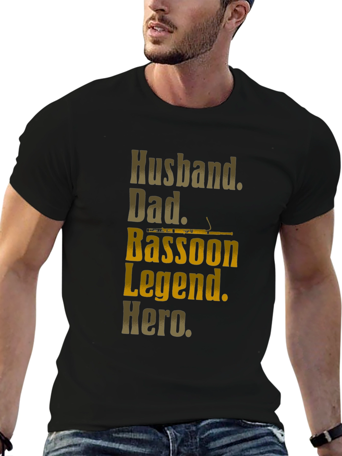 Husband Dad Bassoon Legend Hero Mens Black T-Shirt
