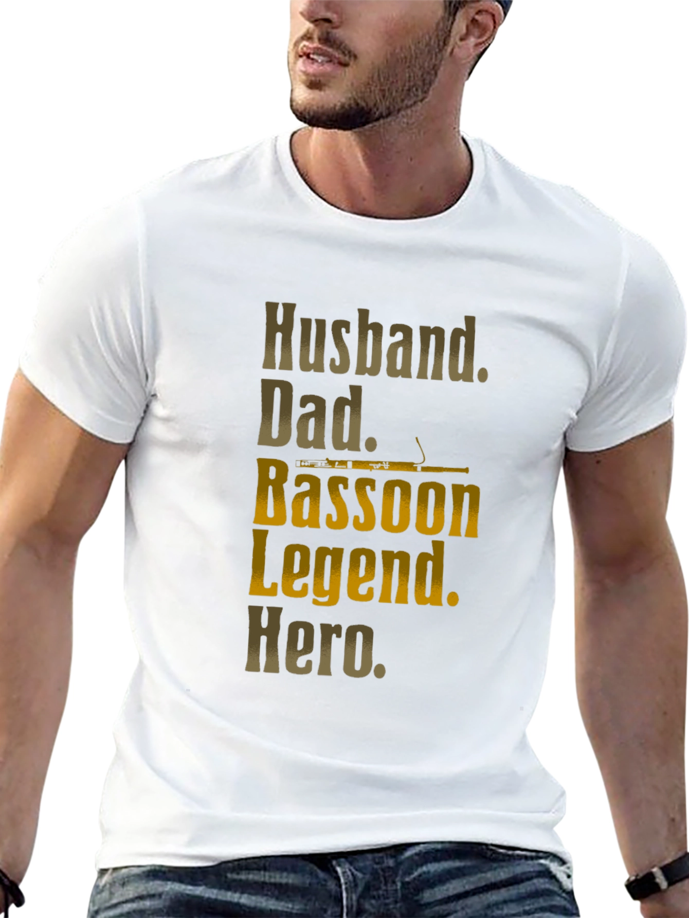 Husband Dad Bassoon Legend Hero Mens Black T-Shirt