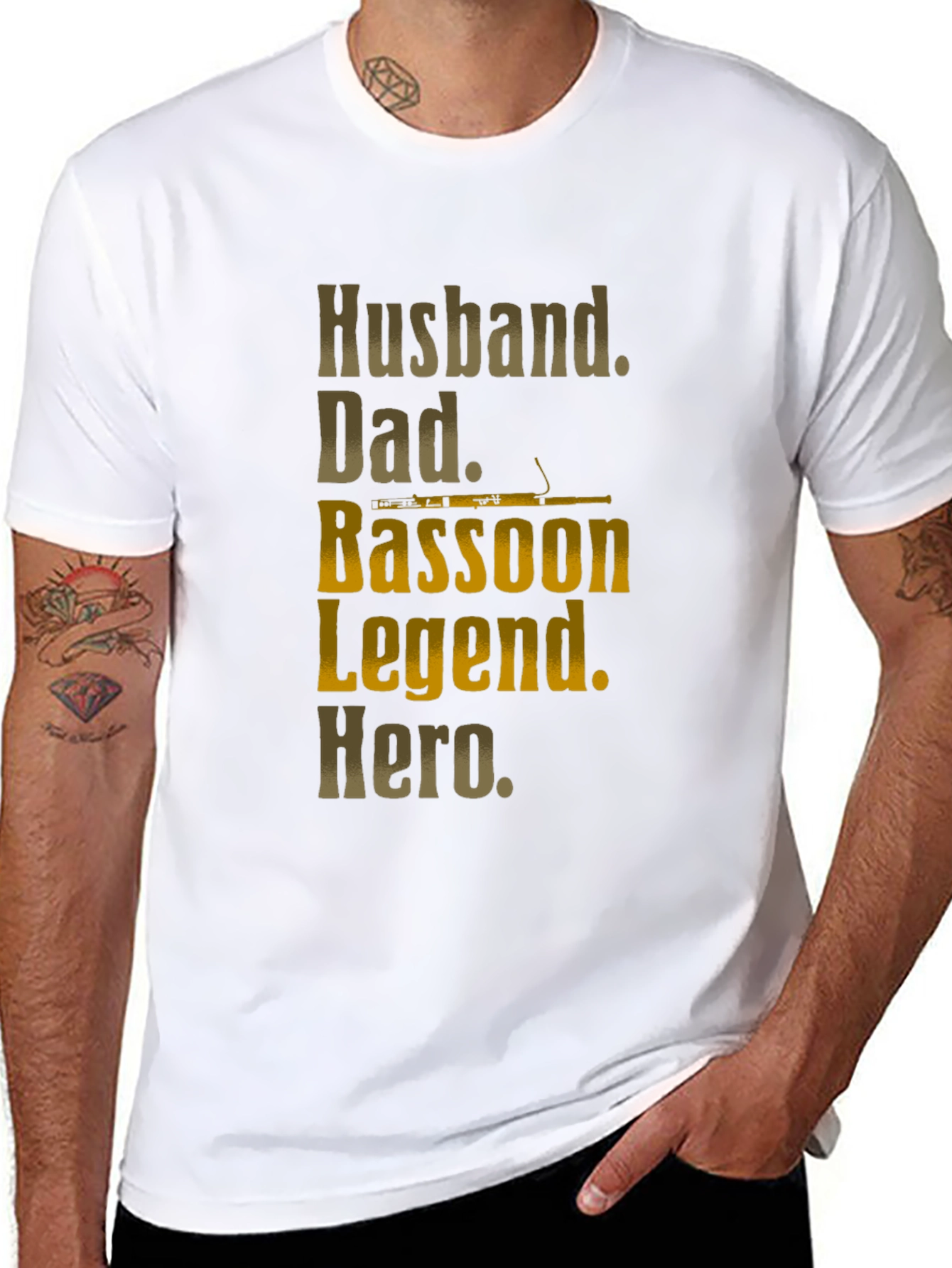 Husband Dad Bassoon Legend Hero Mens Black T-Shirt