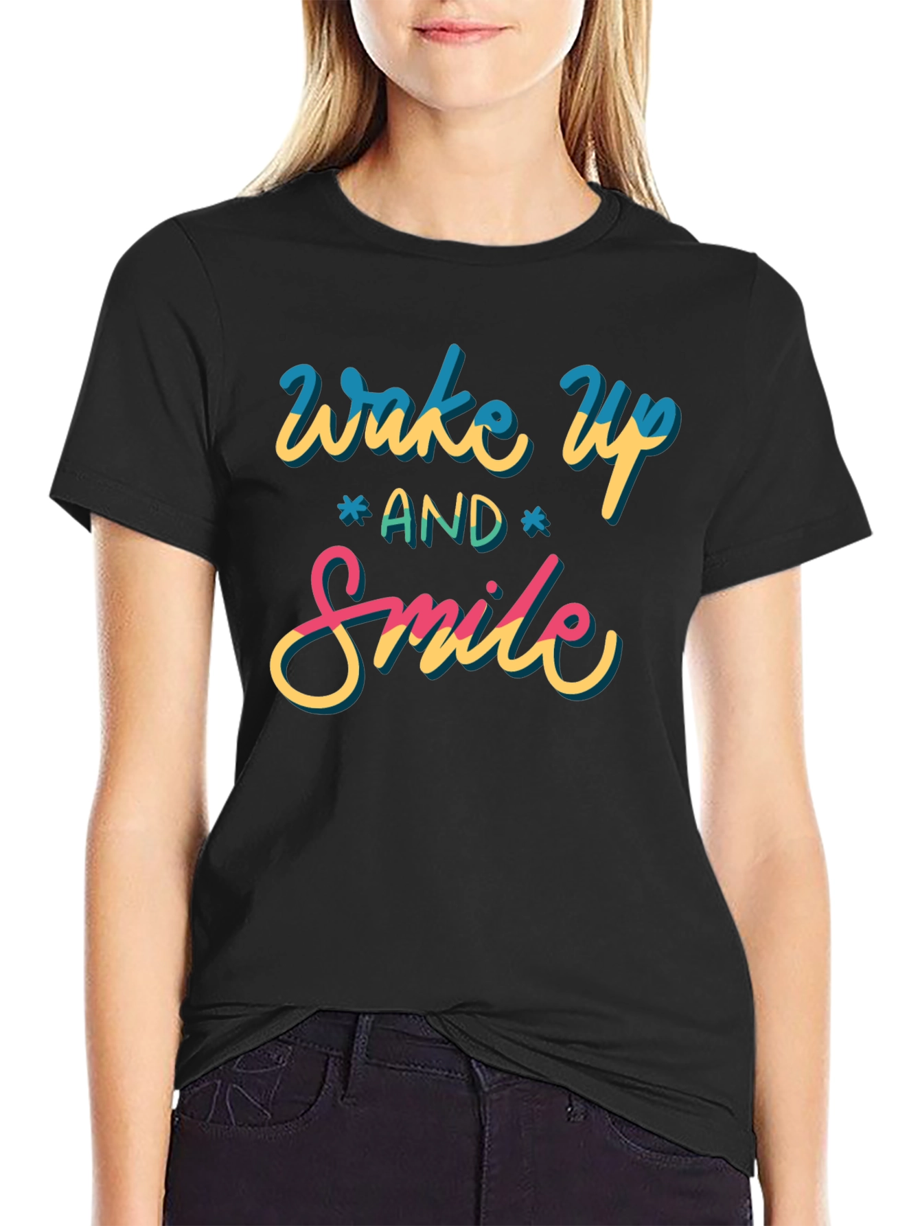 Wake Up and Smile Graphic Tee - Black