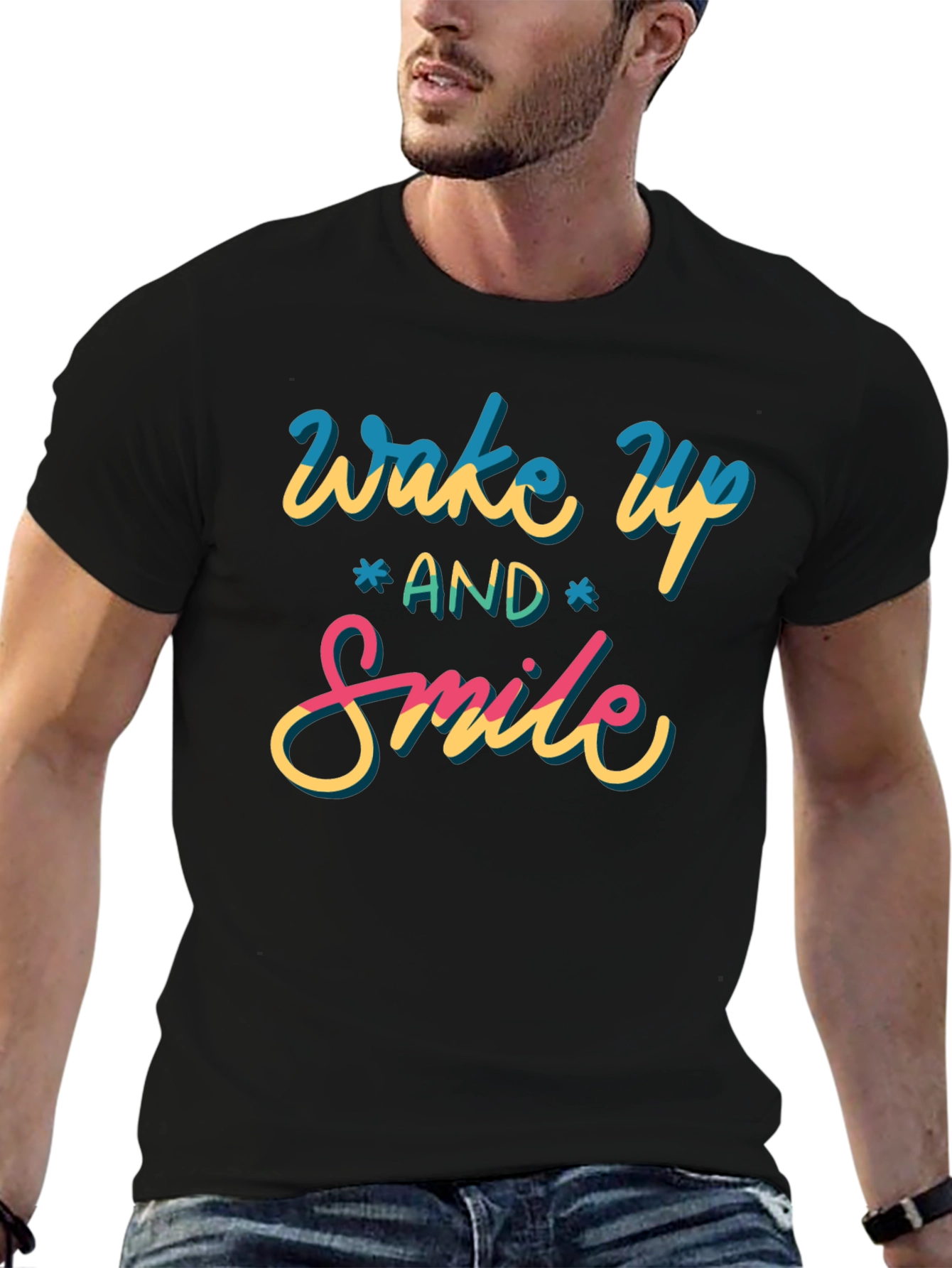 Wake Up and Smile Graphic Tee - Black