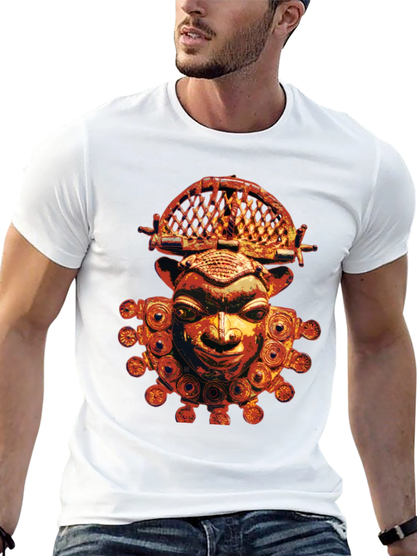 Tribal Mask Graphic Tee - Unique Design Soft Fabric