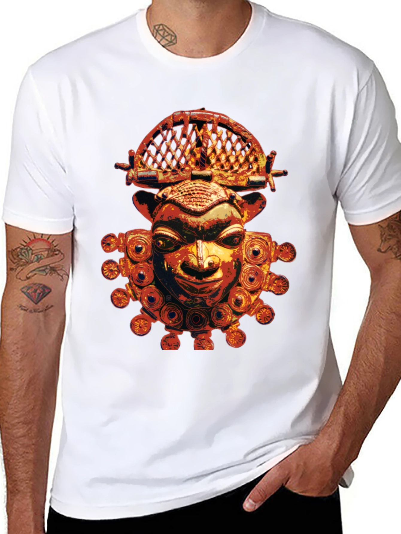 Tribal Mask Graphic Tee - Unique Design Soft Fabric