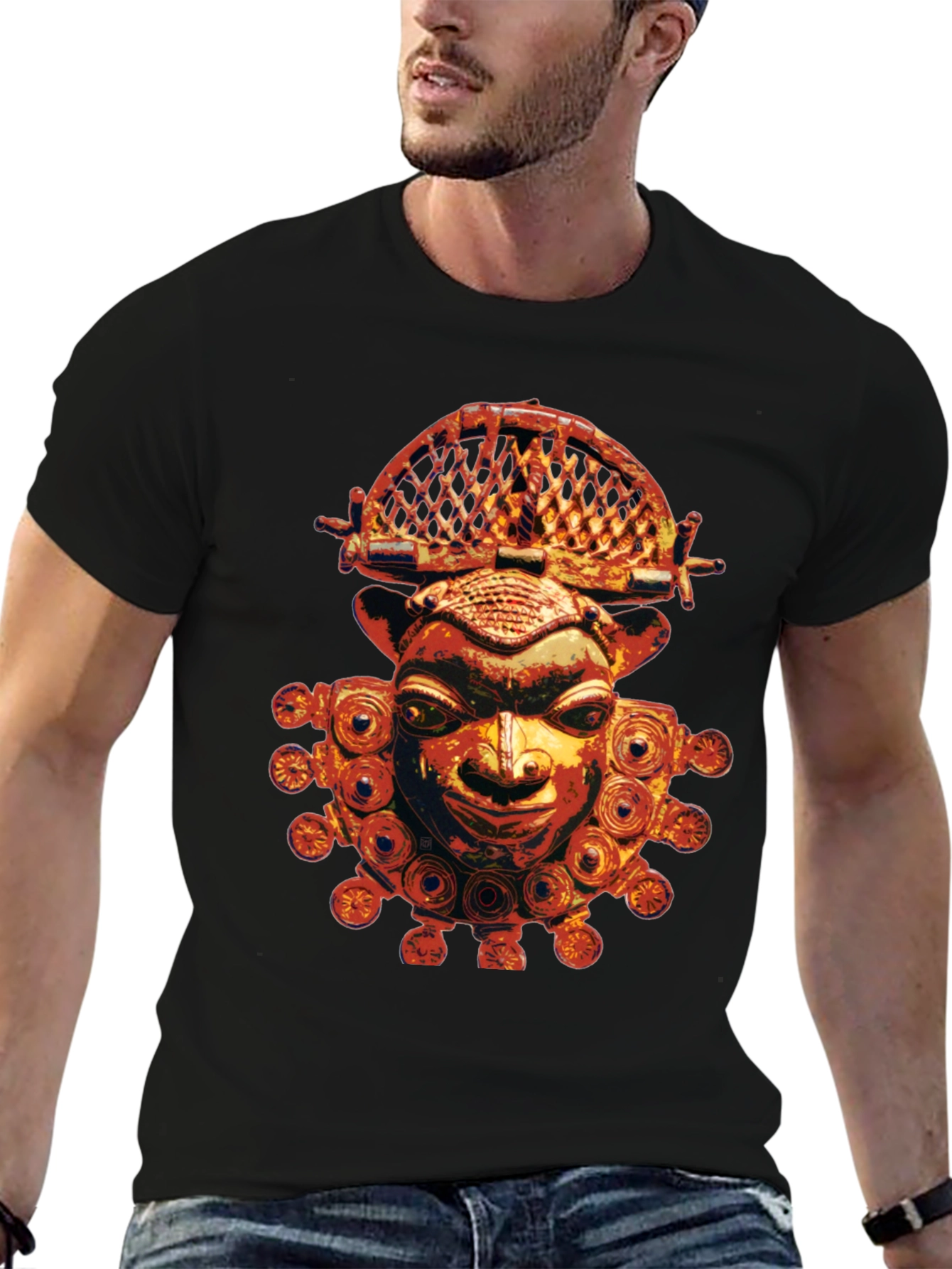 Tribal Mask Graphic Tee - Unique Design Soft Fabric