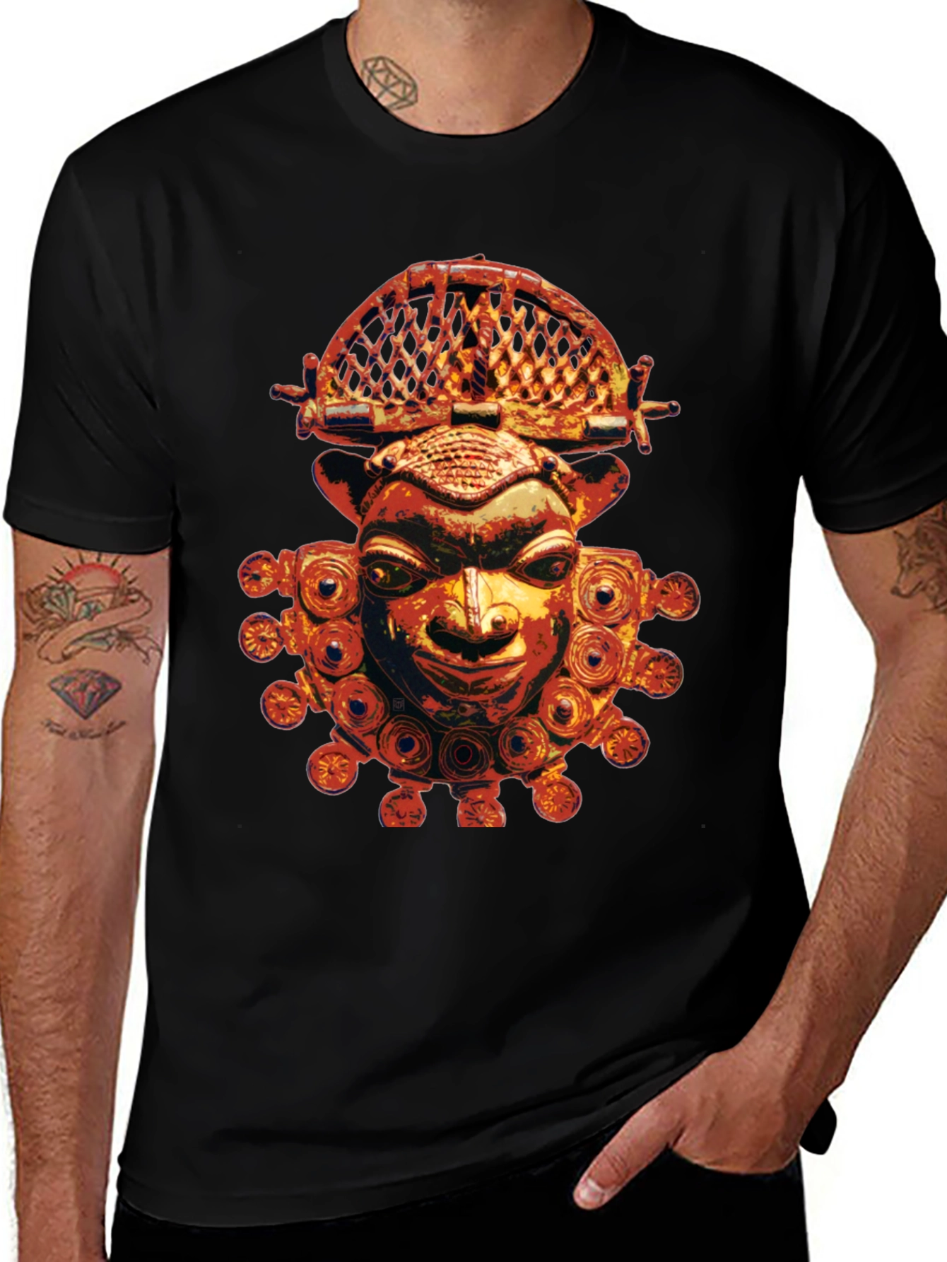 Tribal Mask Graphic Tee - Unique Design Soft Fabric