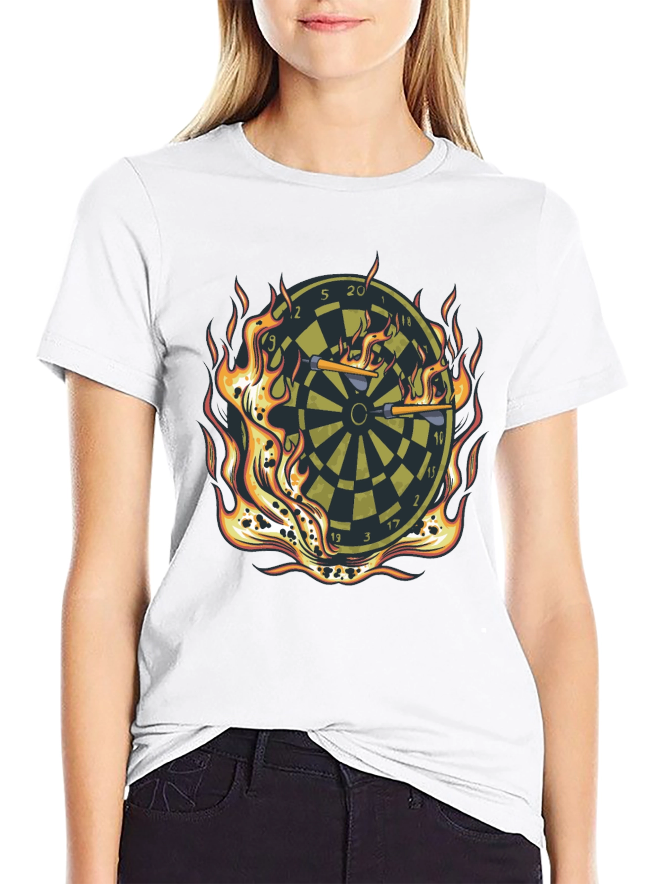 Fiery Dartboard Graphic Tee - Black Cotton T-Shirt