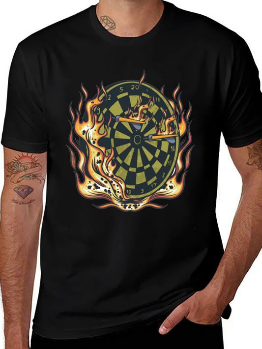 Fiery Dartboard Graphic Tee - Black Cotton T-Shirt