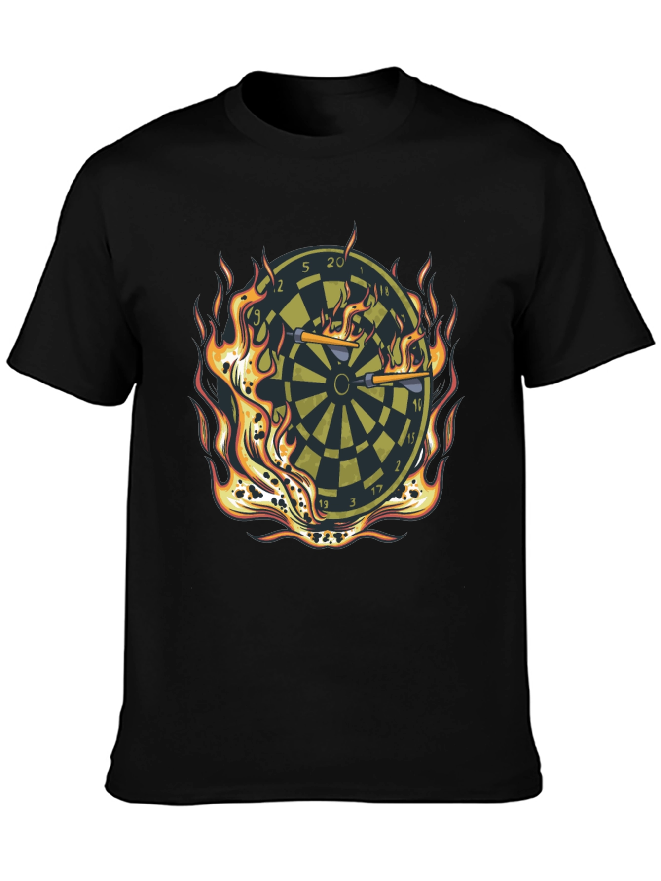 Fiery Dartboard Graphic Tee - Black Cotton T-Shirt