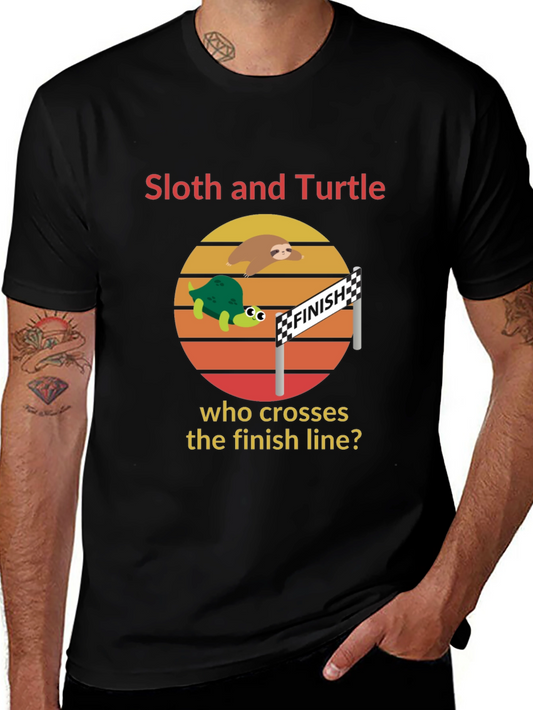 Sloth and Turtle Race T-Shirt Funny Graphic Tee