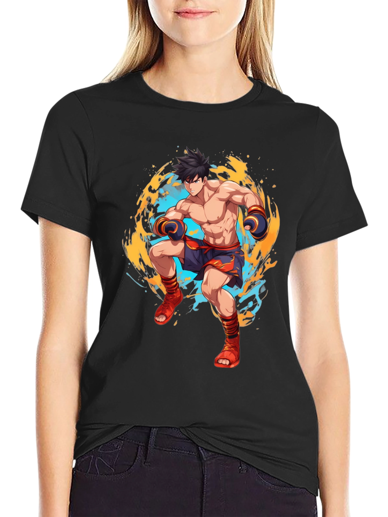 Martial Arts Anime Graphic Black T-Shirt