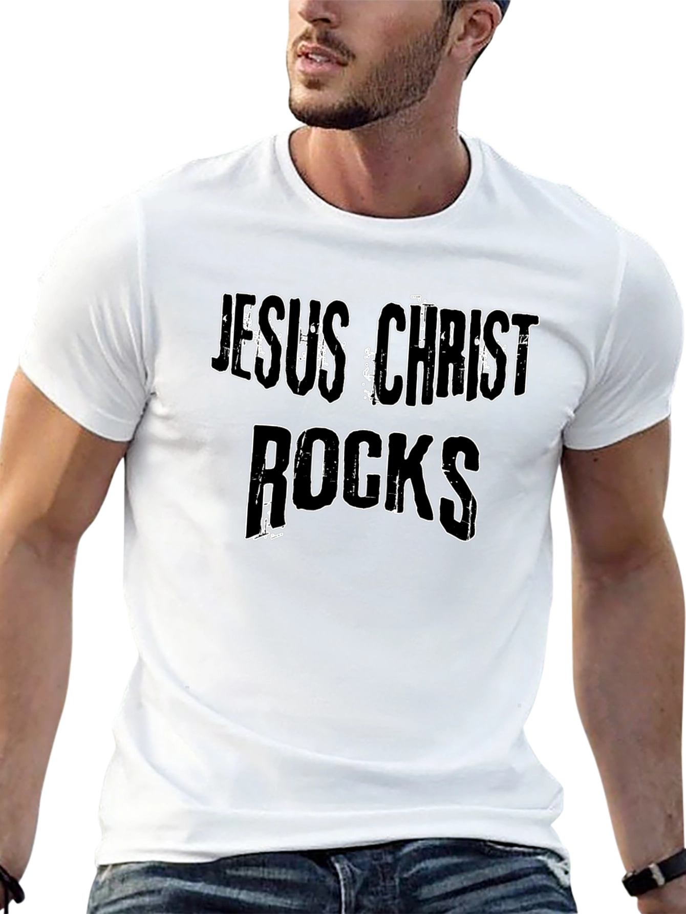 Jesus Christ Rocks Graphic T-Shirt - Black Cotton Tee