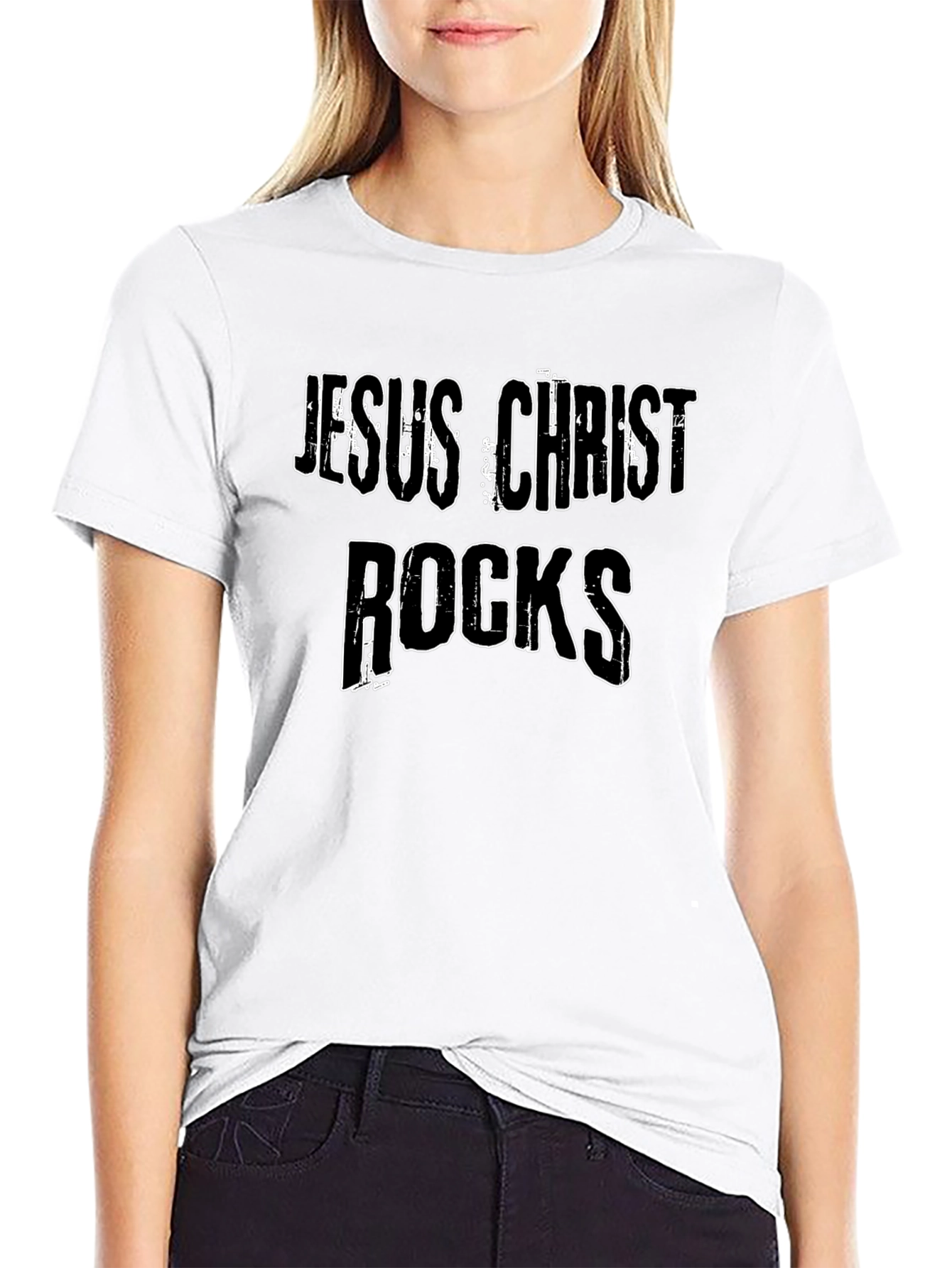 Jesus Christ Rocks Graphic T-Shirt - Black Cotton Tee