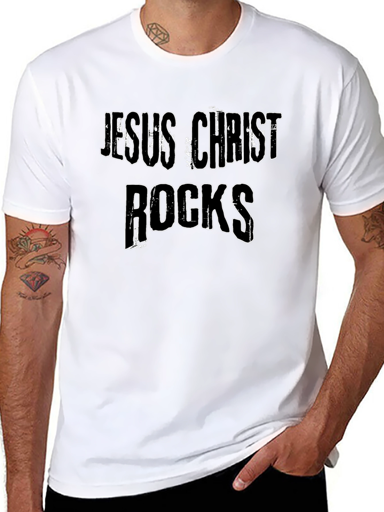Jesus Christ Rocks Graphic T-Shirt - Black Cotton Tee