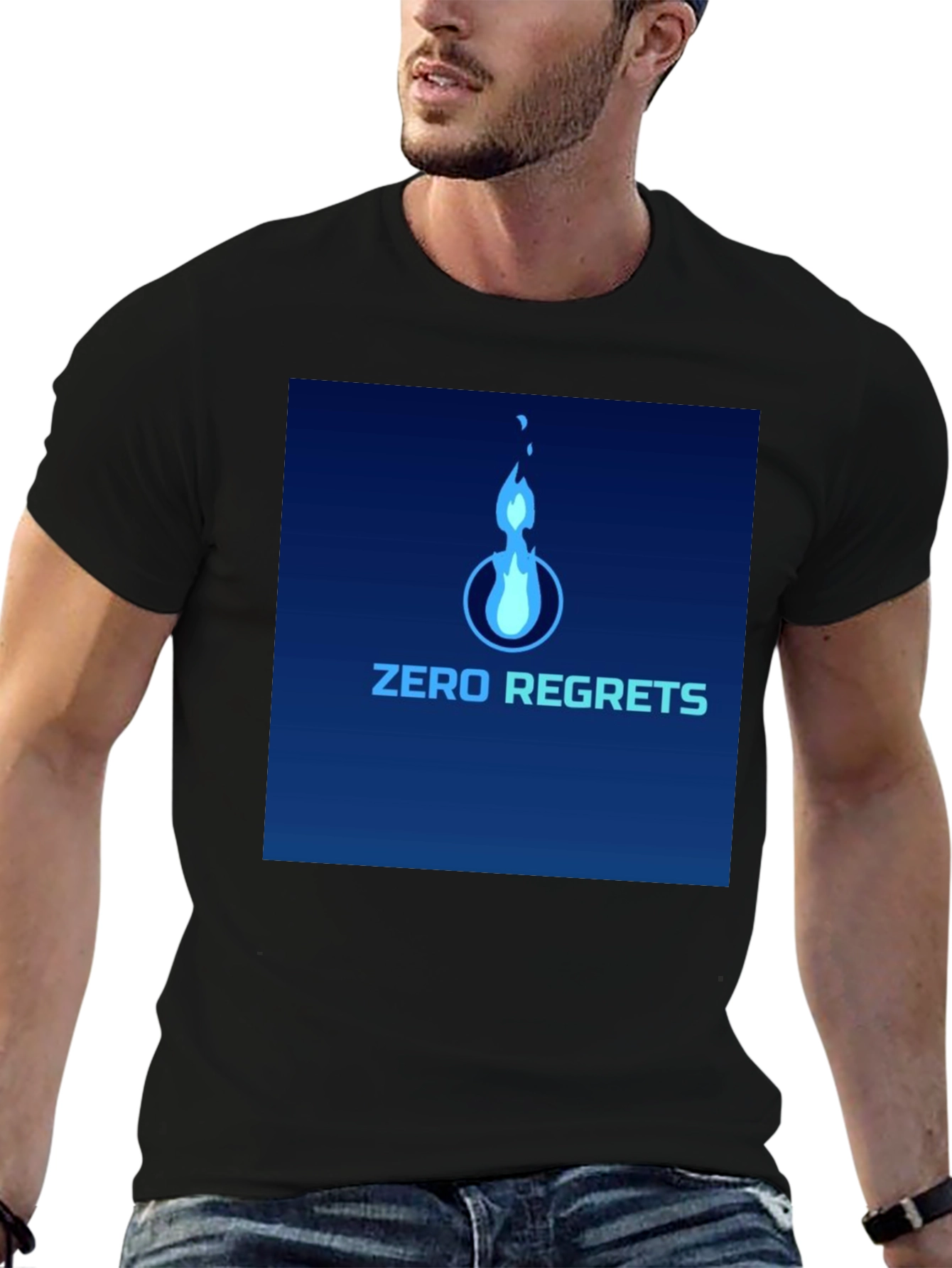 Zero Regrets Graphic Tee - Stylish Blue Flame Design