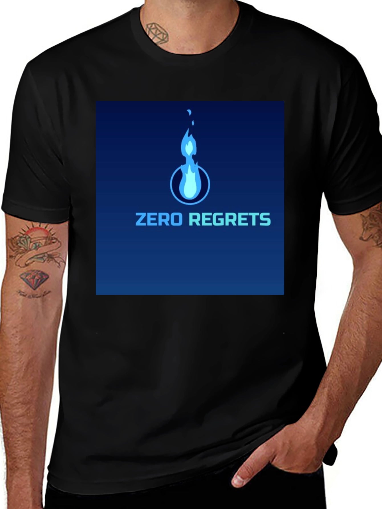 Zero Regrets Graphic Tee - Stylish Blue Flame Design