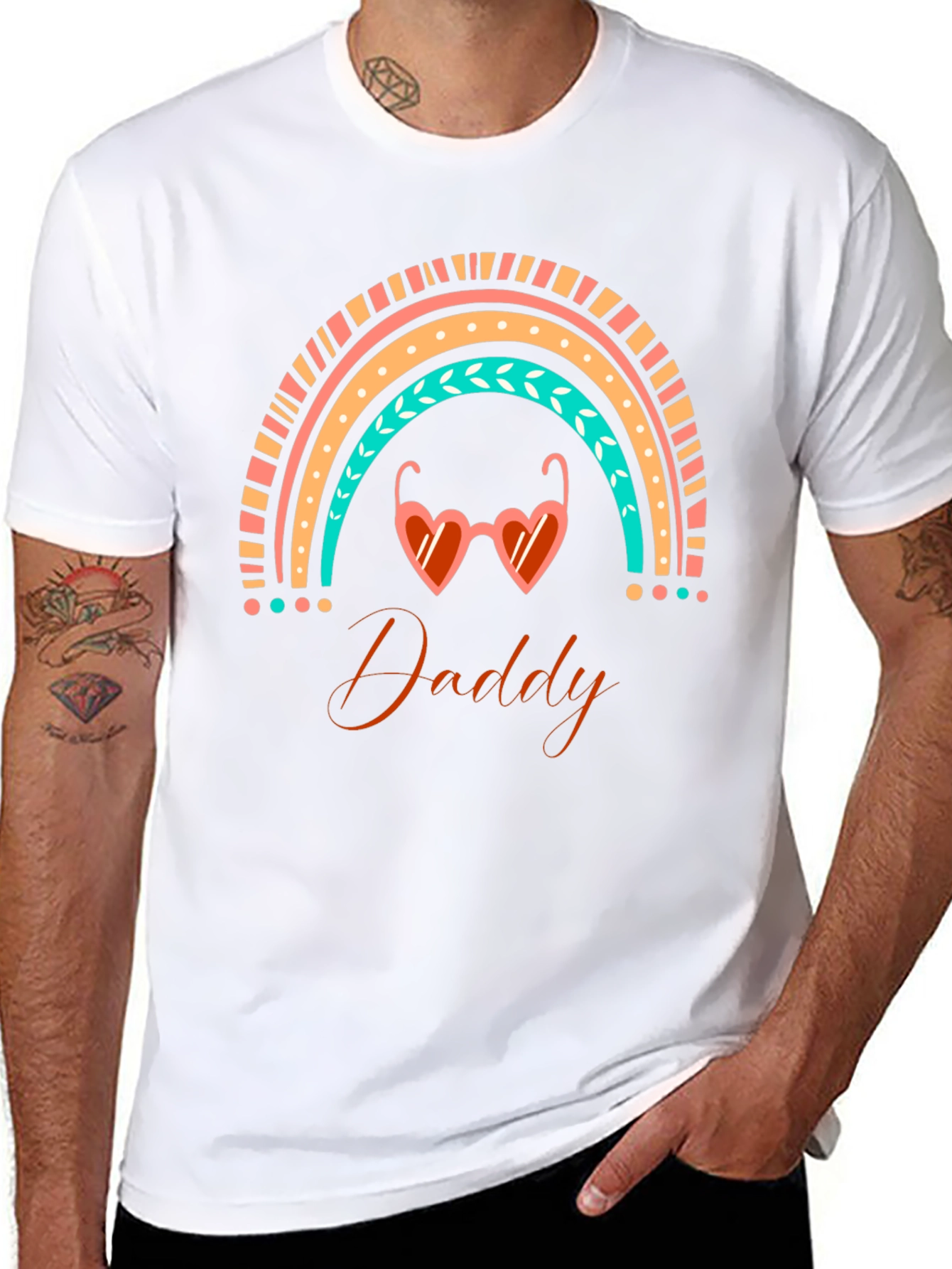Daddy Rainbow Heart Sunglasses Black T-Shirt