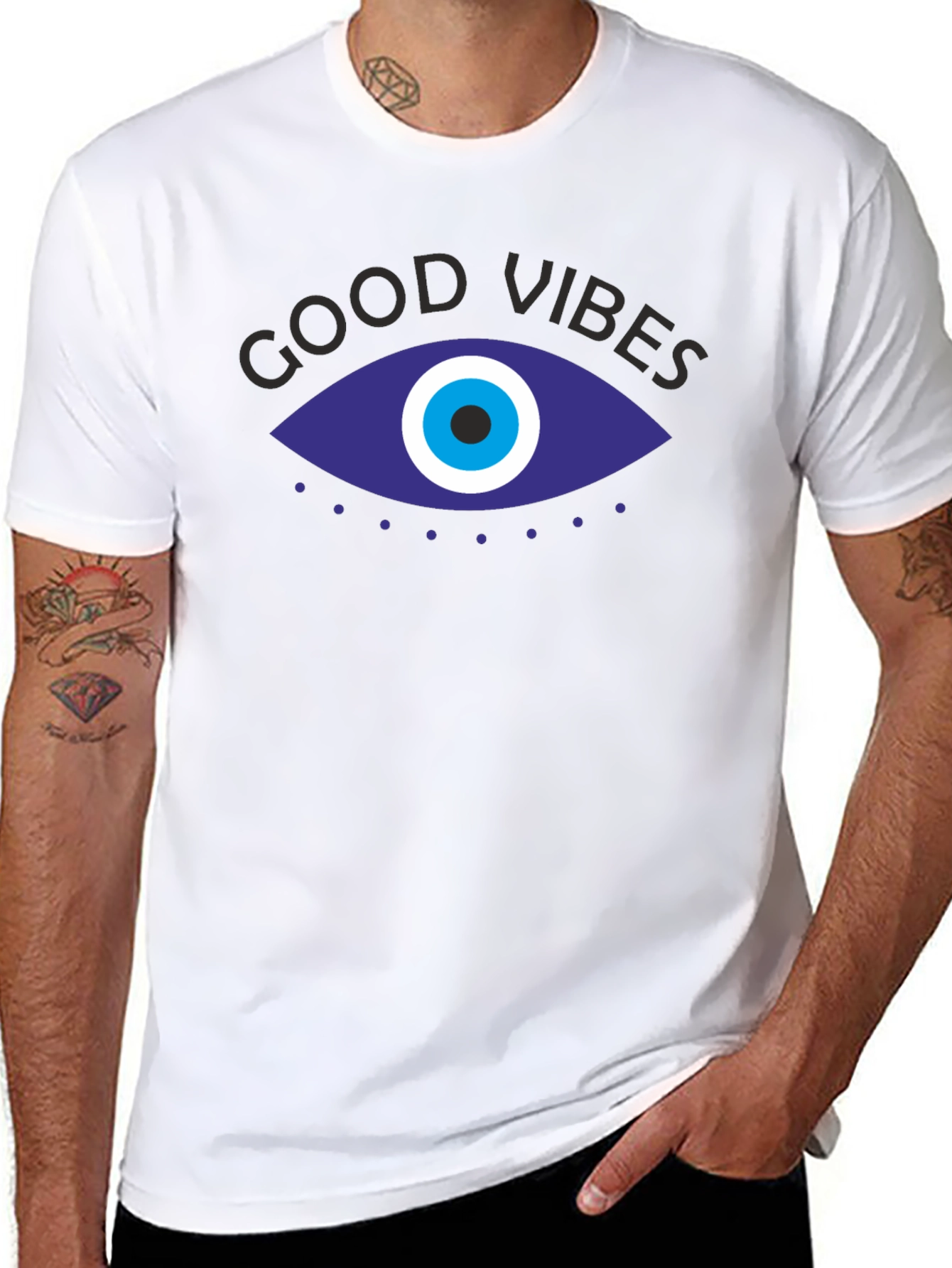 Good Vibes Evil Eye Graphic Tee - Black Unisex