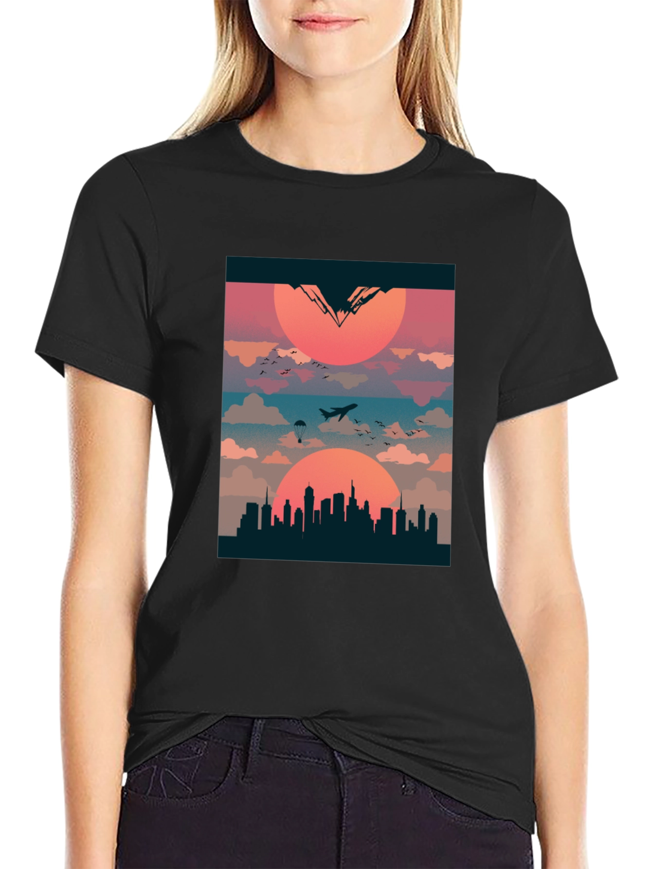 Sunset Cityscape Graphic Tee - Urban Adventure T-Shirt