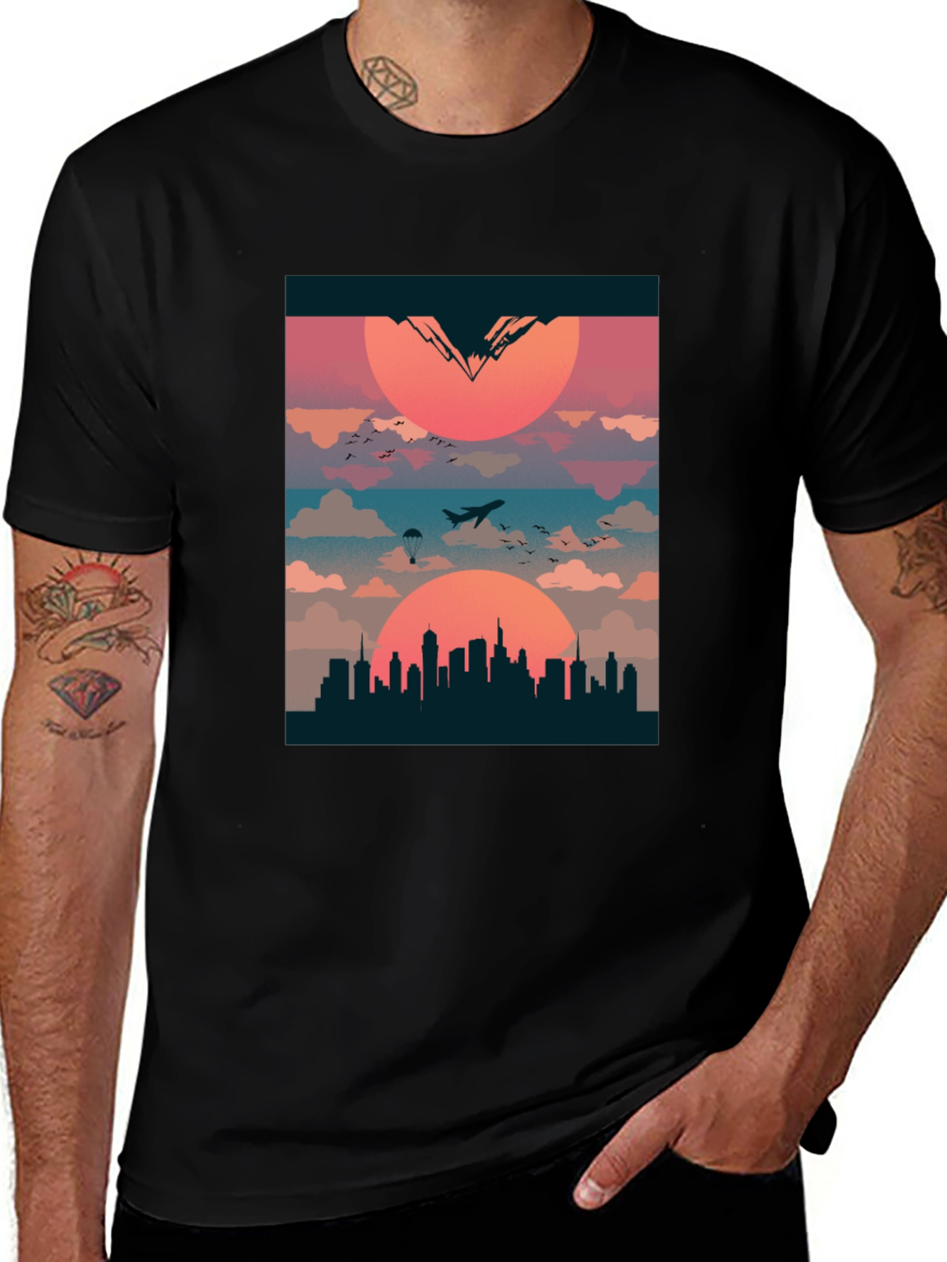 Sunset Cityscape Graphic Tee - Urban Adventure T-Shirt