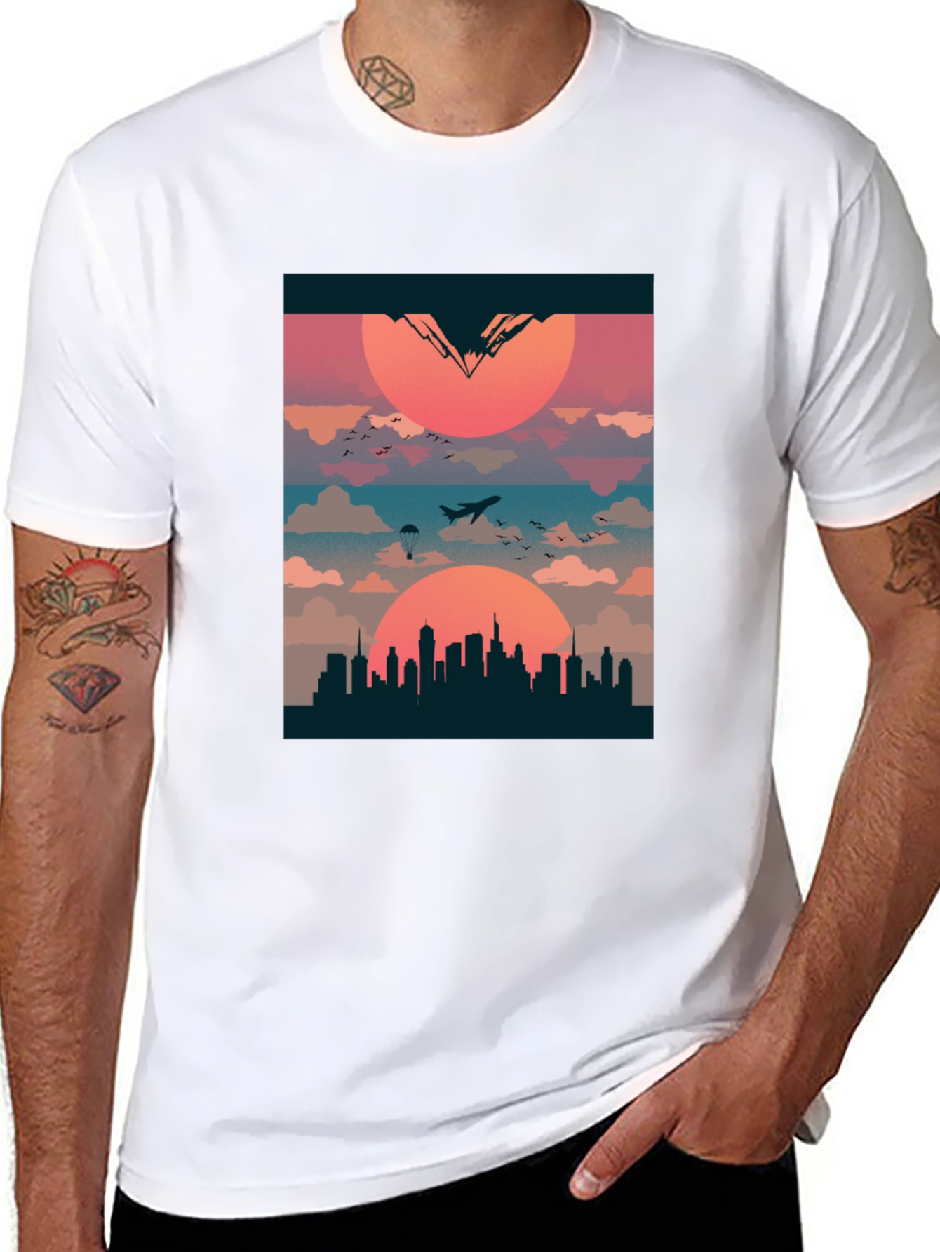 Sunset Cityscape Graphic Tee - Urban Adventure T-Shirt