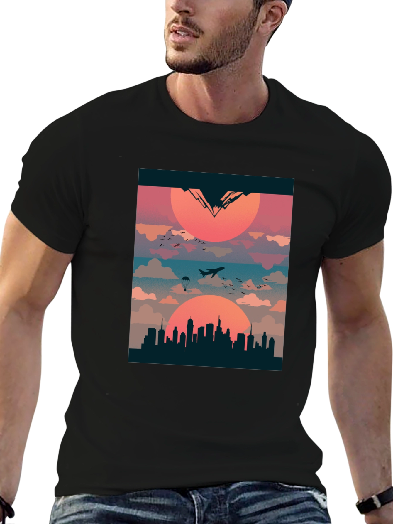 Sunset Cityscape Graphic Tee - Urban Adventure T-Shirt