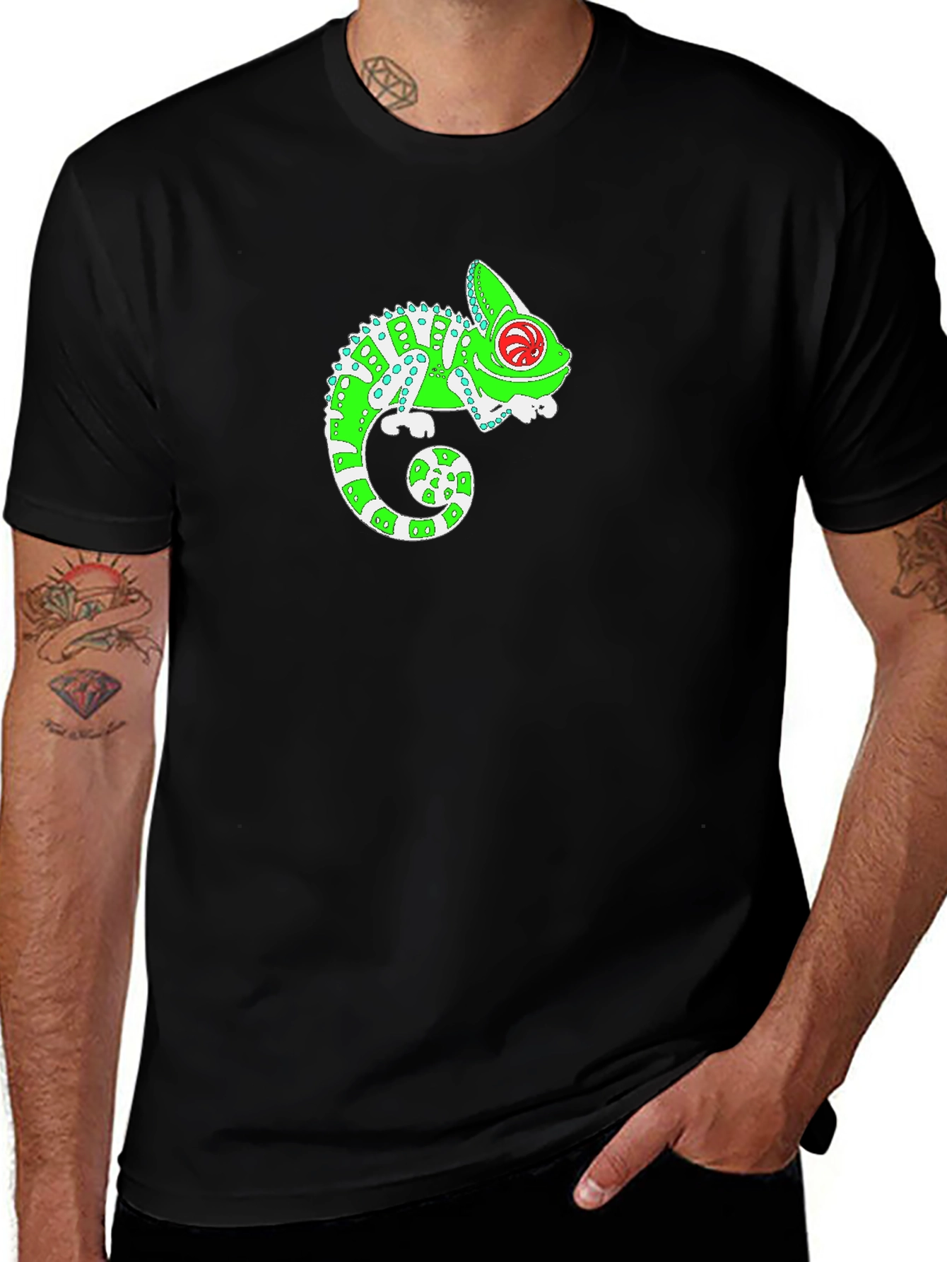 Funky Chameleon Graphic T-Shirt - Black