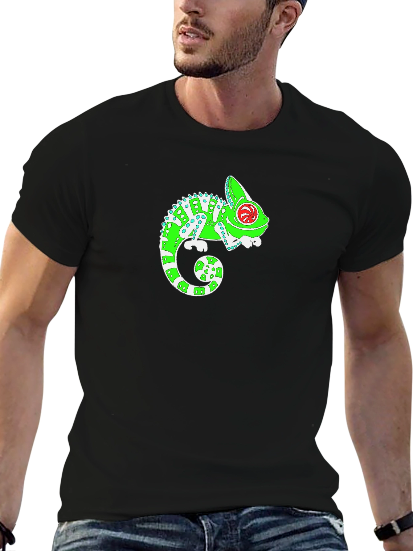 Funky Chameleon Graphic T-Shirt - Black