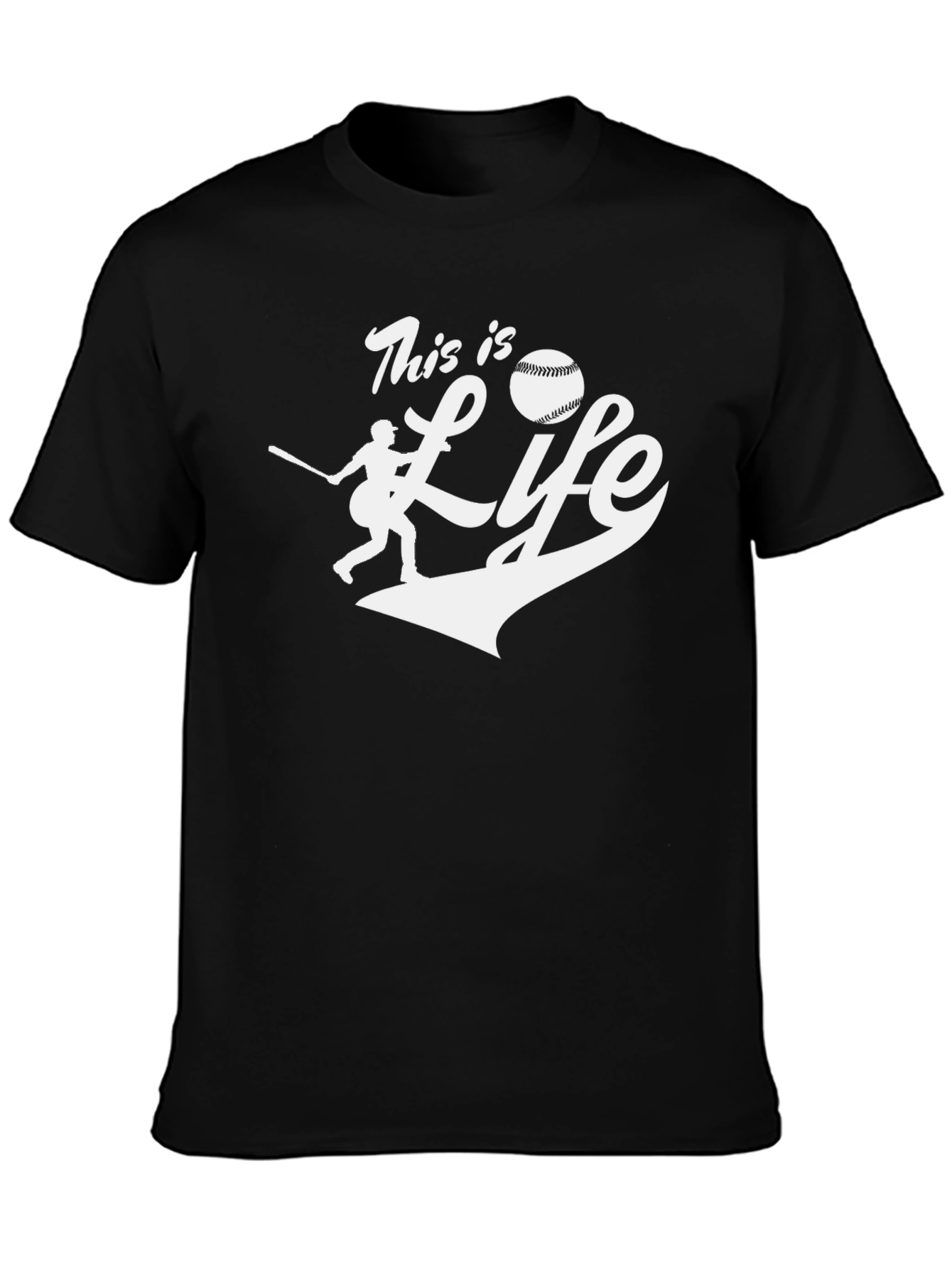 This is Life Baseball T-Shirt Black Cotton Tee