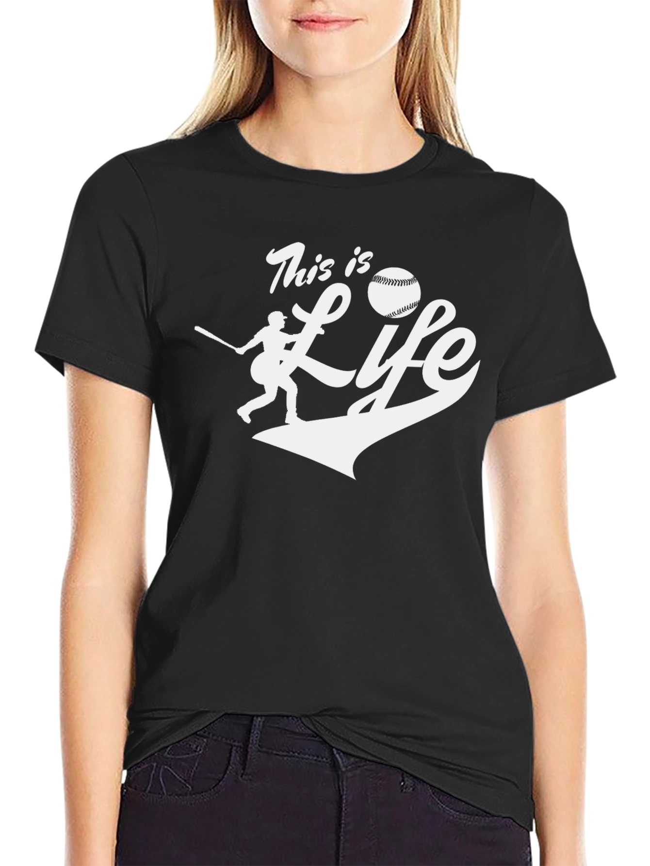 This is Life Baseball T-Shirt Black Cotton Tee