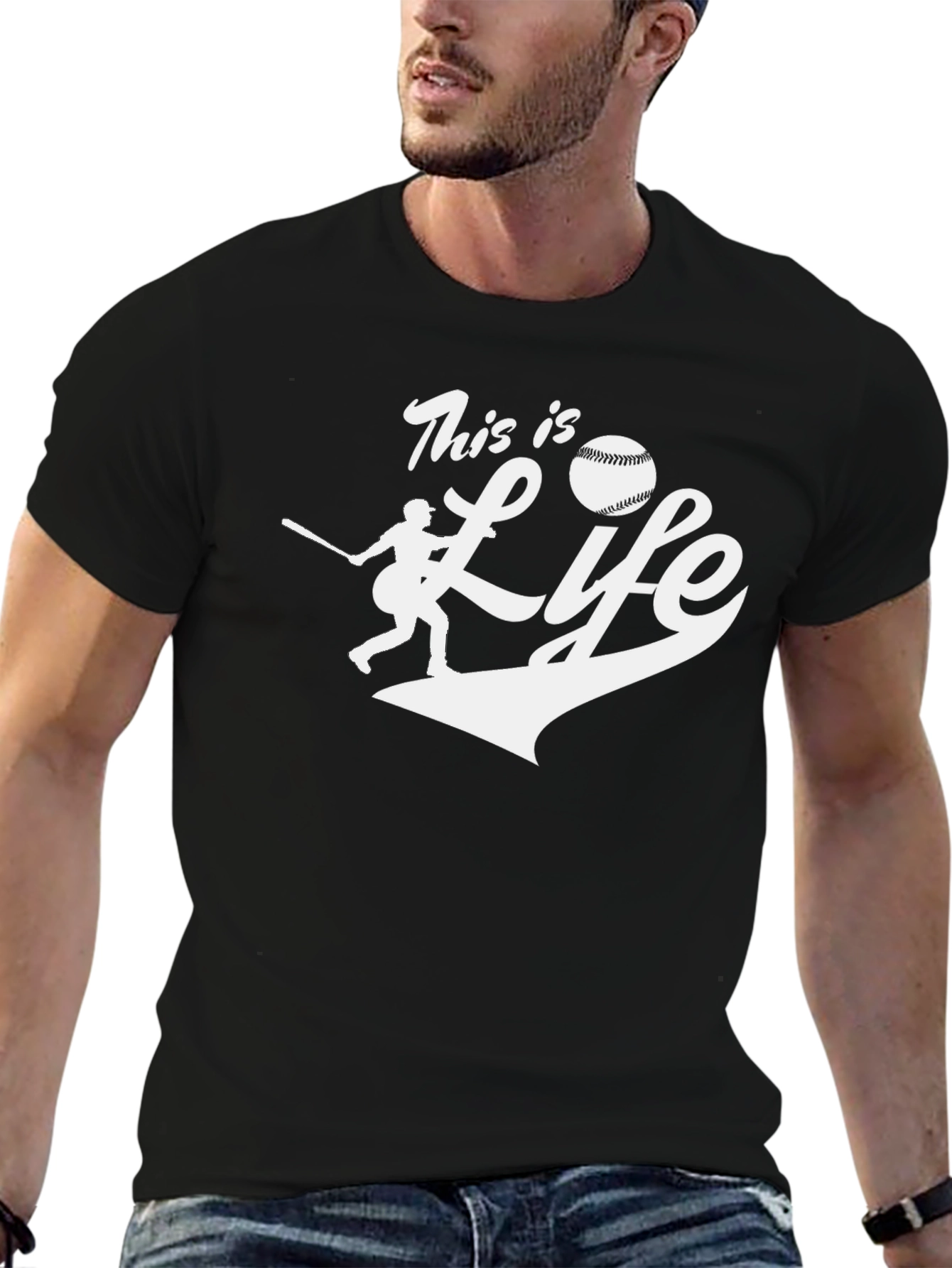 This is Life Baseball T-Shirt Black Cotton Tee