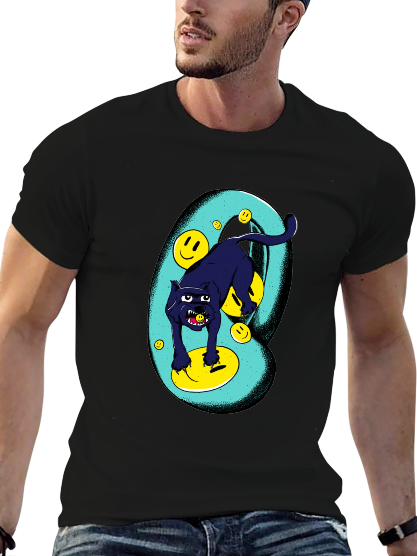 Black Panther Smiley Face Graphic Tee